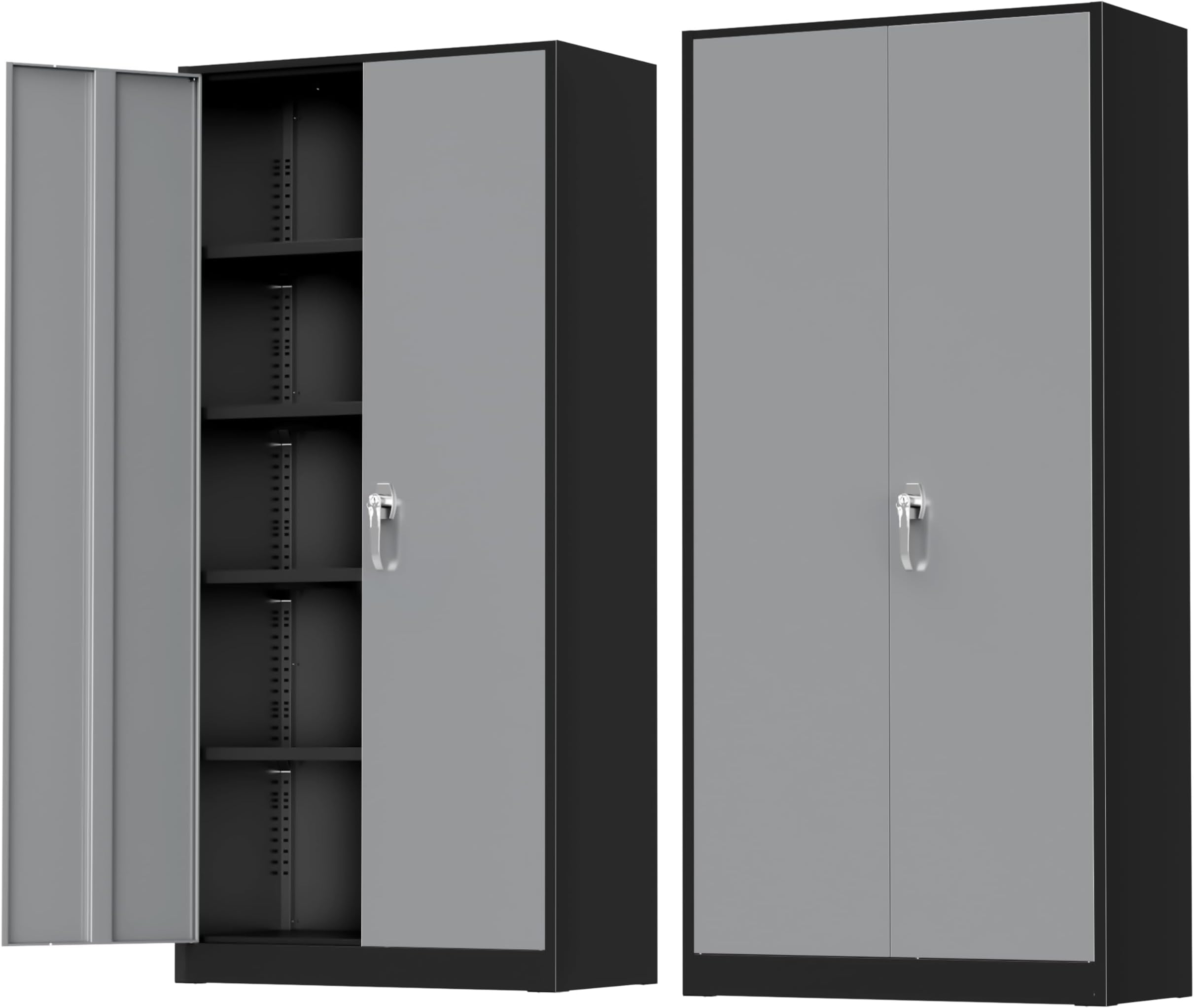 Greenvelly Metal Storage Cabinet with Doors and Shelves, 72'-Inch Locking Metal Cabinet for Garage, Office, School, Warehouse (Black Gray)
