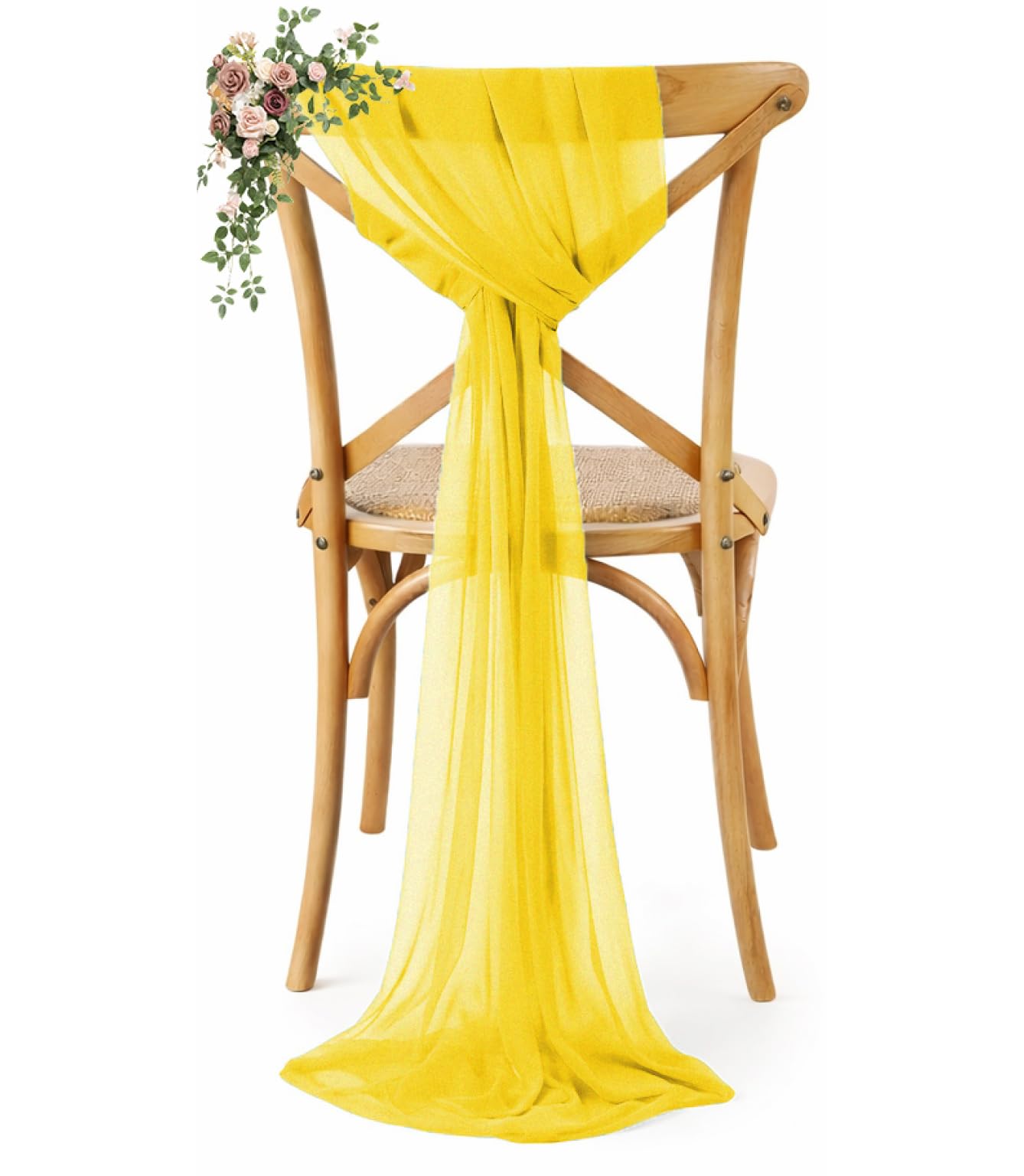 VDS Pack of 150, Yellow, Sheer Chiffon Chair Sashes Bows Chair Cover Back Tie Ribbon for Wedding Birthday Baby Shower Engagement Ceremony Event Party Banquet Restaurant Dining Chair Decoration