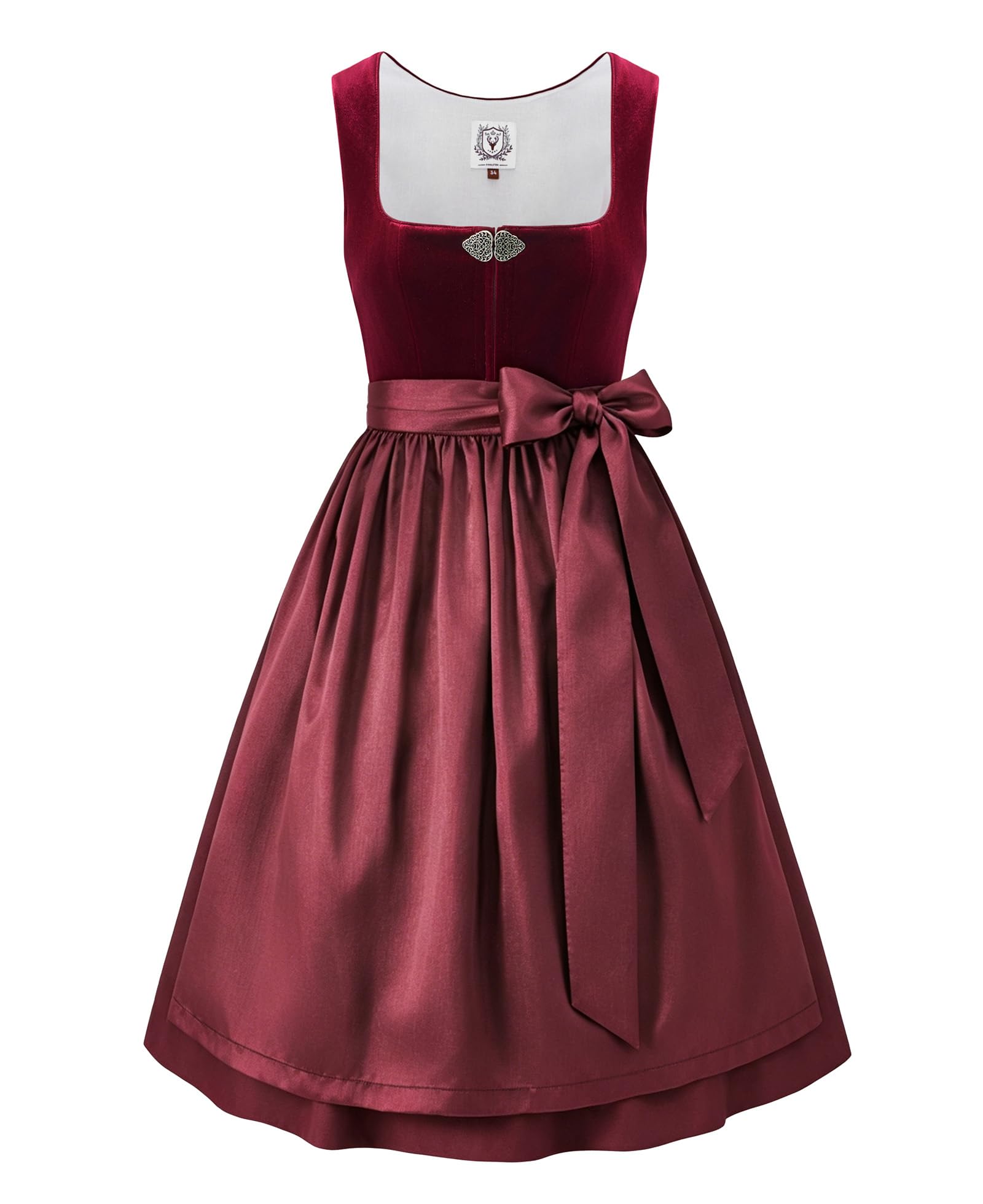 DIRNDLSTERN Damen Rot Trachtenkleid - Midi Oktoberfest Outfit Samt Dirndlkleid mit 60 cm Dirndlschürzen