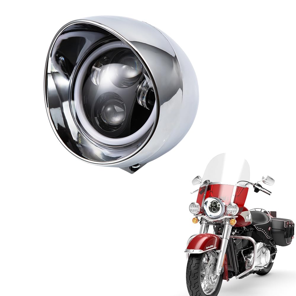 Faro delantero para motocicleta 7'' Faro retro universal para Cruiser Cafe Racer CA250 Steed400 Steed600 Magna250 (Plata)