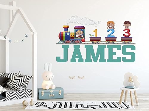 Miniatura 6 de Calcomanía de pared de tren con nombre personalizado, calcomanías de pared de tren para niños, arte de pared personalizado de tren, calcomanía de