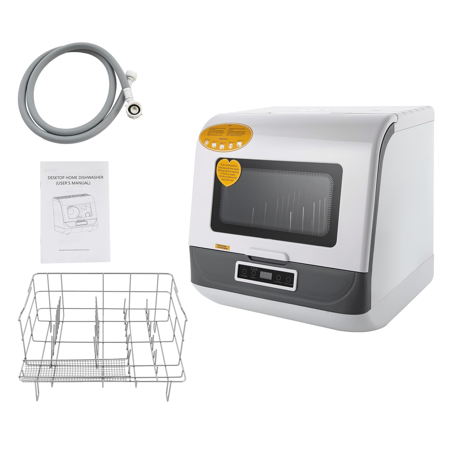 Mini lavastoviglie, lavastoviglie da tavolo indipendente, lavastoviglie per 4-6 set di posate, mini lavastoviglie da tavolo con tubo dell'acqua (bianco)