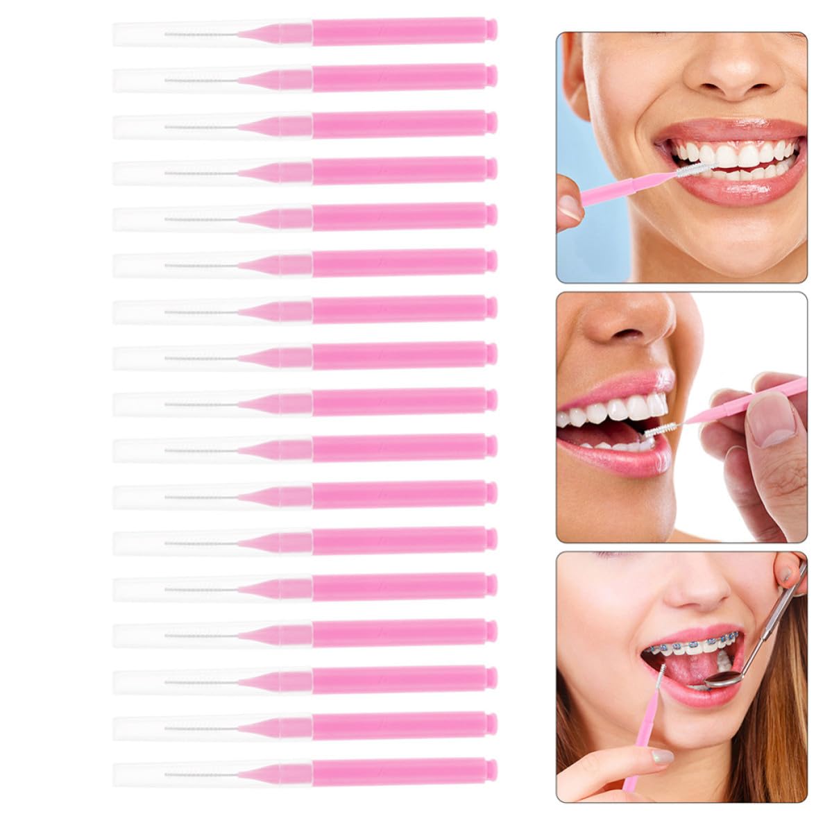 Uonlytech Spazzolini per Pulizia Profonda Denti e Gengive Interdentali 200 Pezzi Rosa Manico Ergonomico in Pp e Acciaio Inossidabile per Uso Domestico e Ufficio
