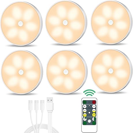 Warm White Puck Lights with Remote | Motion Sensor LED Closet Lights