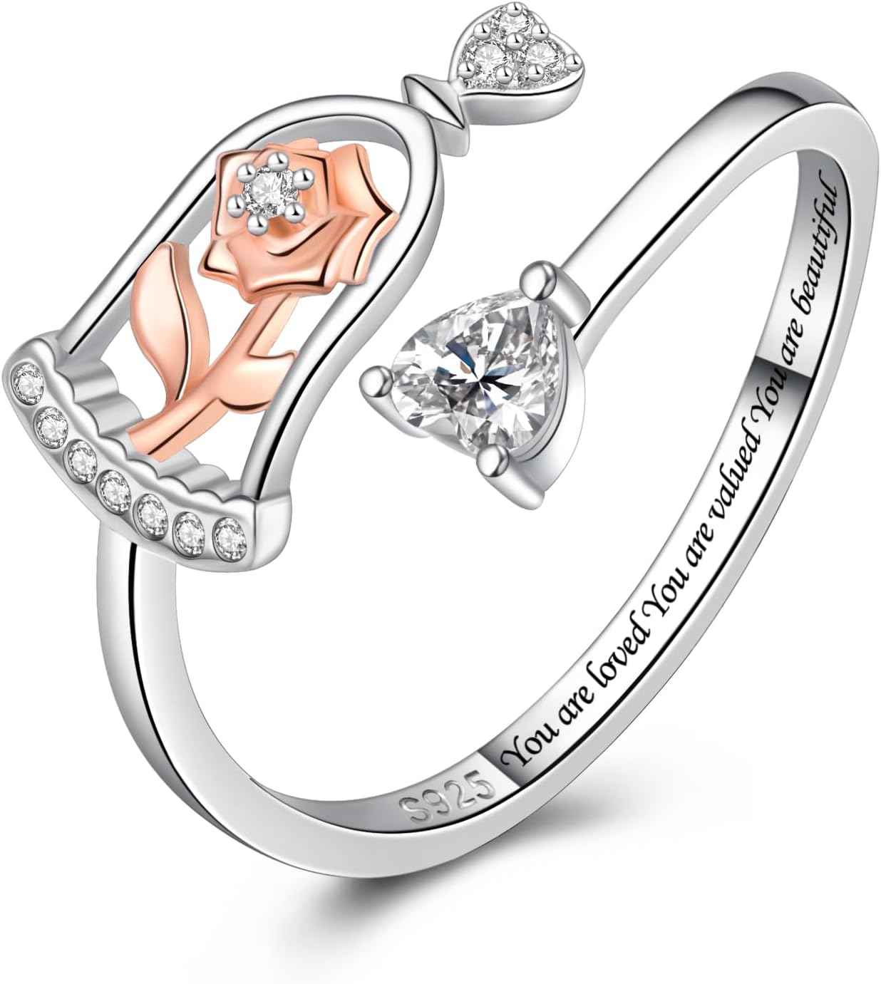 Thumb Rings Rose Ring Birthstone Rings for Women - 925 Sterling Silver Adjustable Rose Flower Jewelry Gifts for Wife Mom Daughter