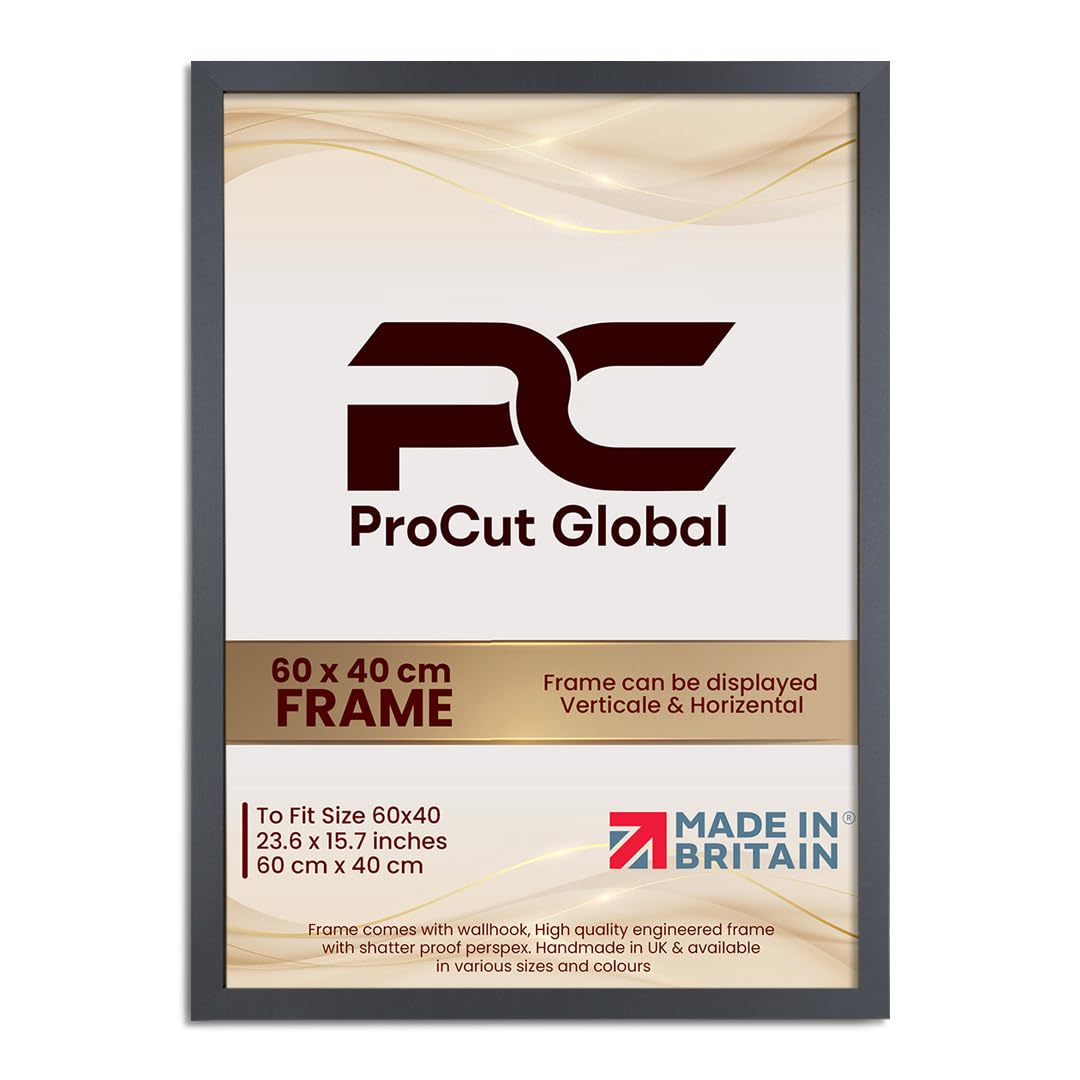 Procut Global 60X40CM Dark Grey Picture Frames - Modern Wooden Photo Frame with Shatterproof Perspex for Wall or Tabletop - Perfect for Posters, Certificates, Prints - Sizes & Colors Available