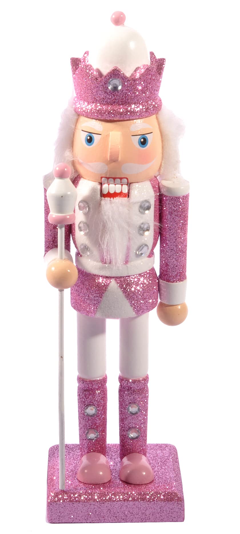 Ciao Christmas Nutcracker Toy Soldier King with scepter (24cm) wooden glittery decoration, pink/white