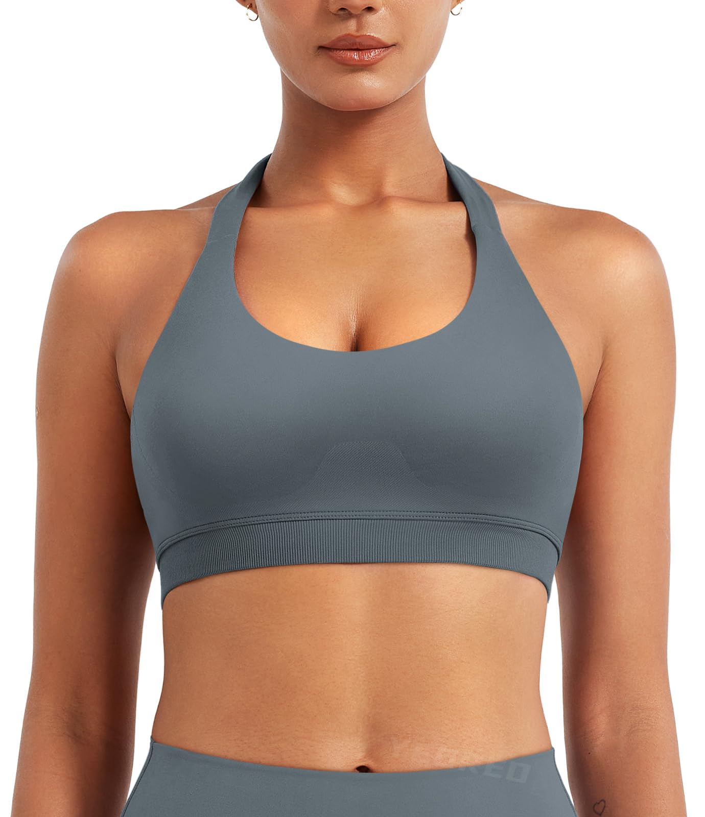 YEOREO SoftHue Women Halter Sports Bra Workout Seamless Padded Basic Bra Open Back Yoga Gym Crop Top