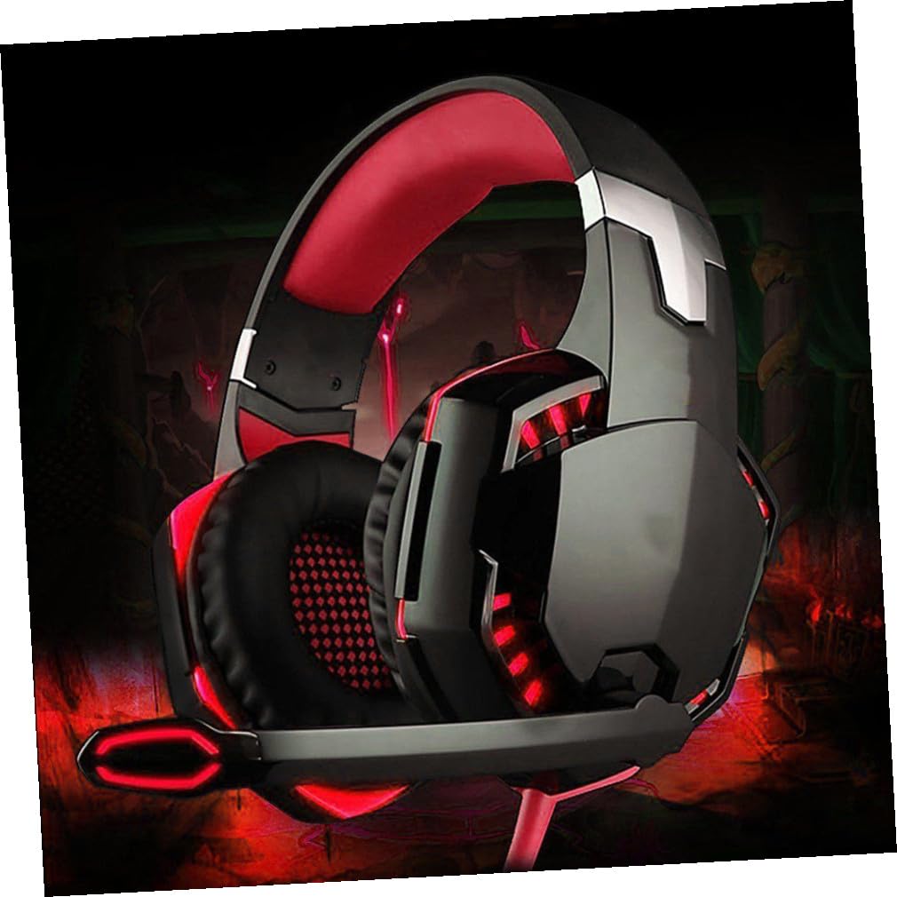 Veemoon Cuffie da Gioco con Luce LED e Bassi Profondi Stereo Suono Surround Isolamento dal Rumore Cuffie Over-ear con Microfono per Computer e PC Rosso