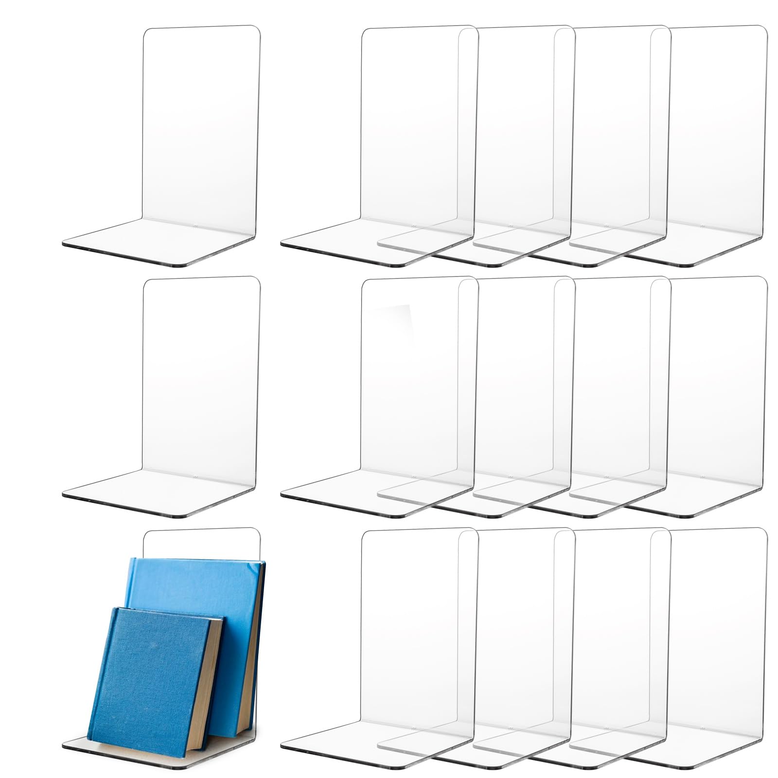 APACALI 16PCS Serre Livres en Acrylique Transparent pour Étagères, Support de Tablette pour Bibliothèque, Bureau, Écoles, Librairie