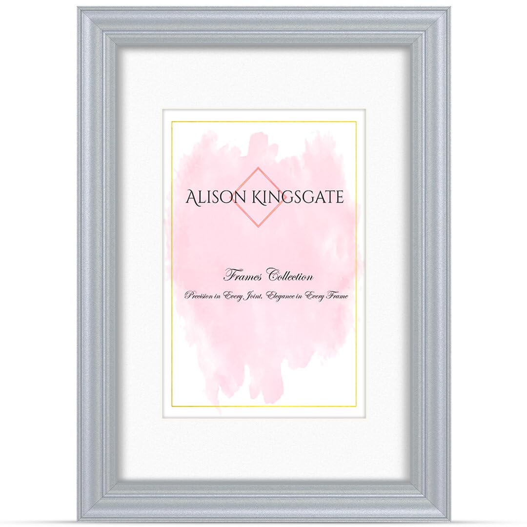Alison Kingsgate A4 Silver Picture Frame with Mount for A5 Photos, A4 Frame With A5 Mount