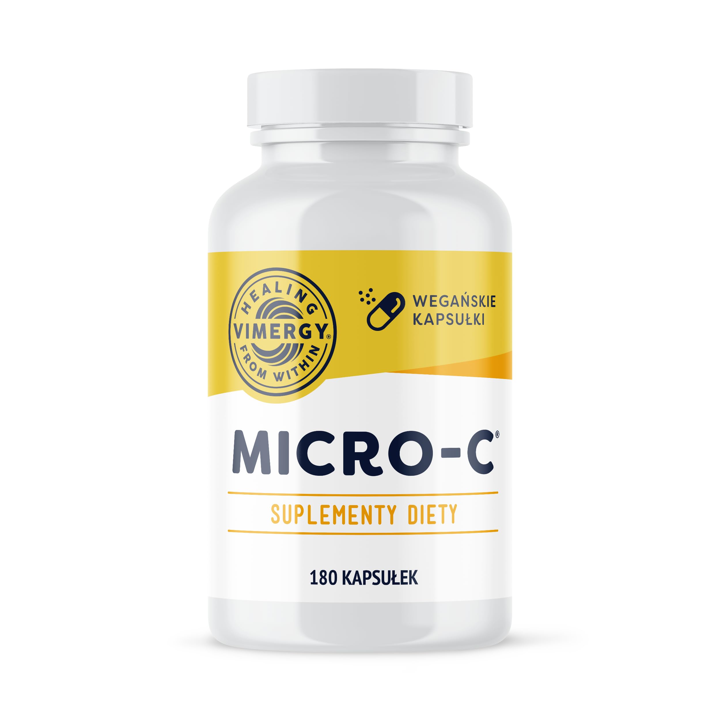 Vimergy Micro-C Witamina C Kapsułki – 180 Porcji – Witamina C 500 mg, Mniej Kwaśna Witamina C – Dzika Róża – Wspomaga Układ Odpornościowy i Mięśniowo-Szkieletowy – Bezglutenowa – Koszerna – Wegańska