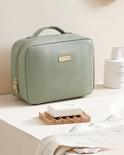 Miniatura 7 de Neceser con gancho para colgar, bolsa de maquillaje de viaje de piel sintética para mujeres, organizador de maquillaje con 4 compartimentos,