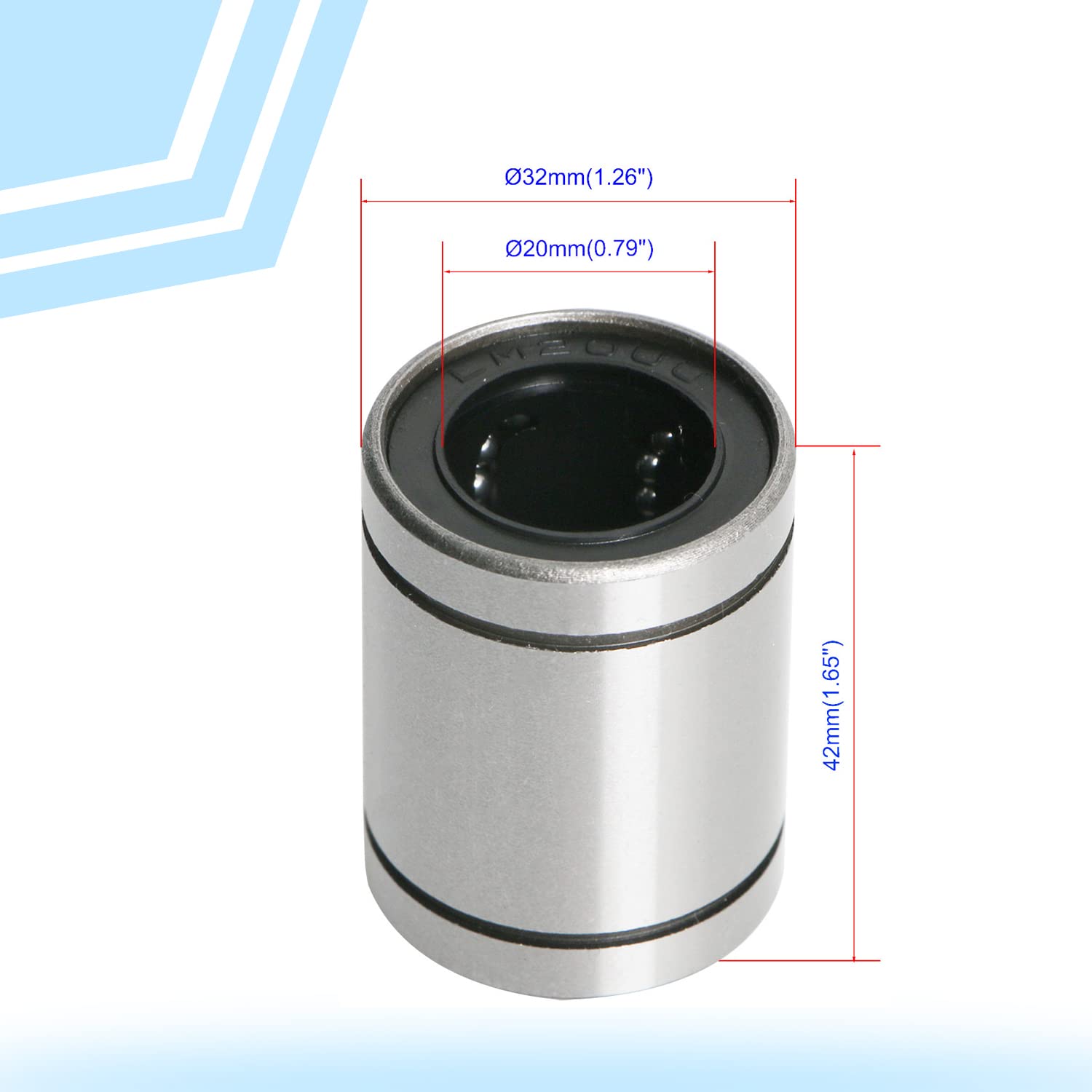 LM20UU Cylinder Linear Motion Ball Bearing, ID 20mm, OD 32mm Linear Ball Bearings Sae52100 Carbon Steel, 5 Rows of Steel Balls, Great for CNC, 3D Printer, Linear Rail Guide 4 PCS — Amazon image 2