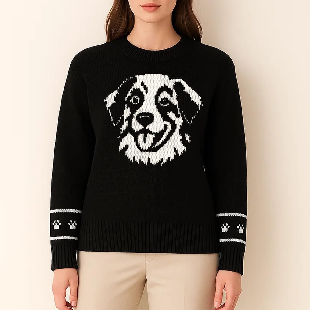 Custom Dog Knit Sweater for Women Personalized Pet Paw Print Pullover Dog Mom Gift Christmas for Pet Lovers - Image 2