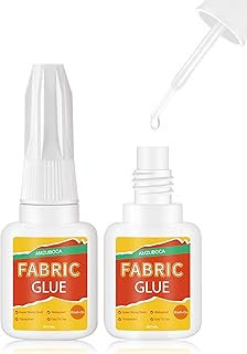 Fabric Glue Permanent, 2pc Washable Clear Clothing Glue with Brush, Extra Strong Fabric Adhesive for Clothes Repairs, Leather, Crafts, Denim, Material, Textile, Felt and Badges