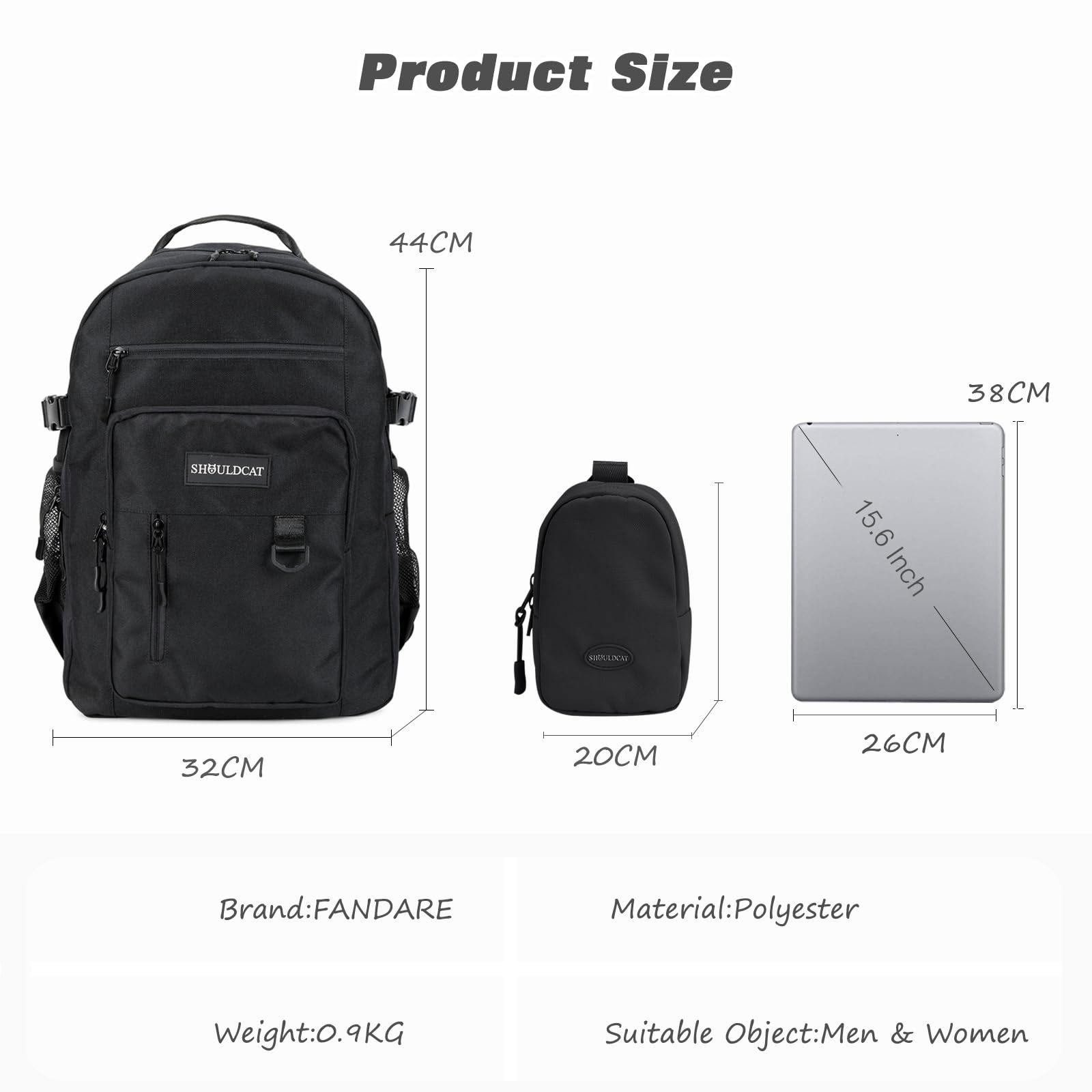 FANDARE Plecak szkolny, tornister, plecak dzienny, z kieszenią na laptopa o przekątnej ekranu 15,6", torba szkolna z kieszenią na telefon komórkowy, dla dziewcząt, chłopców, na uniwersytet, podróże,