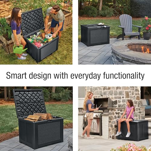 Image of Rubbermaid Medium Resin Outdoor Storage Deck Box (74 Gal), Weather Resistant, Black, Deck Organization for Home /Backyard /Pool Chemicals /Toys /Garden Tools /Porch /Patio Cushions