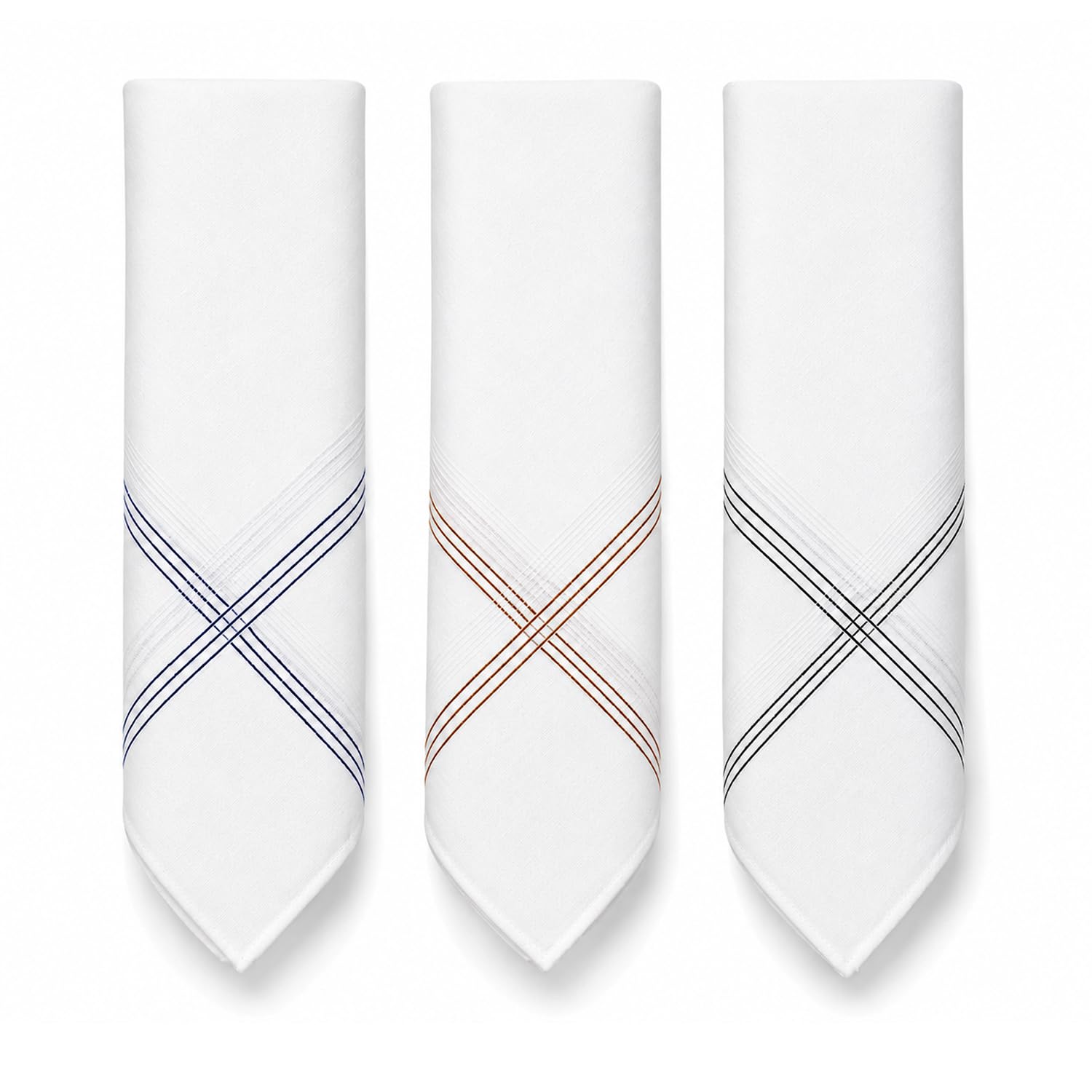 Men's Cotton Handkerchiefs, Pack of 3, White Colour Border-image-39