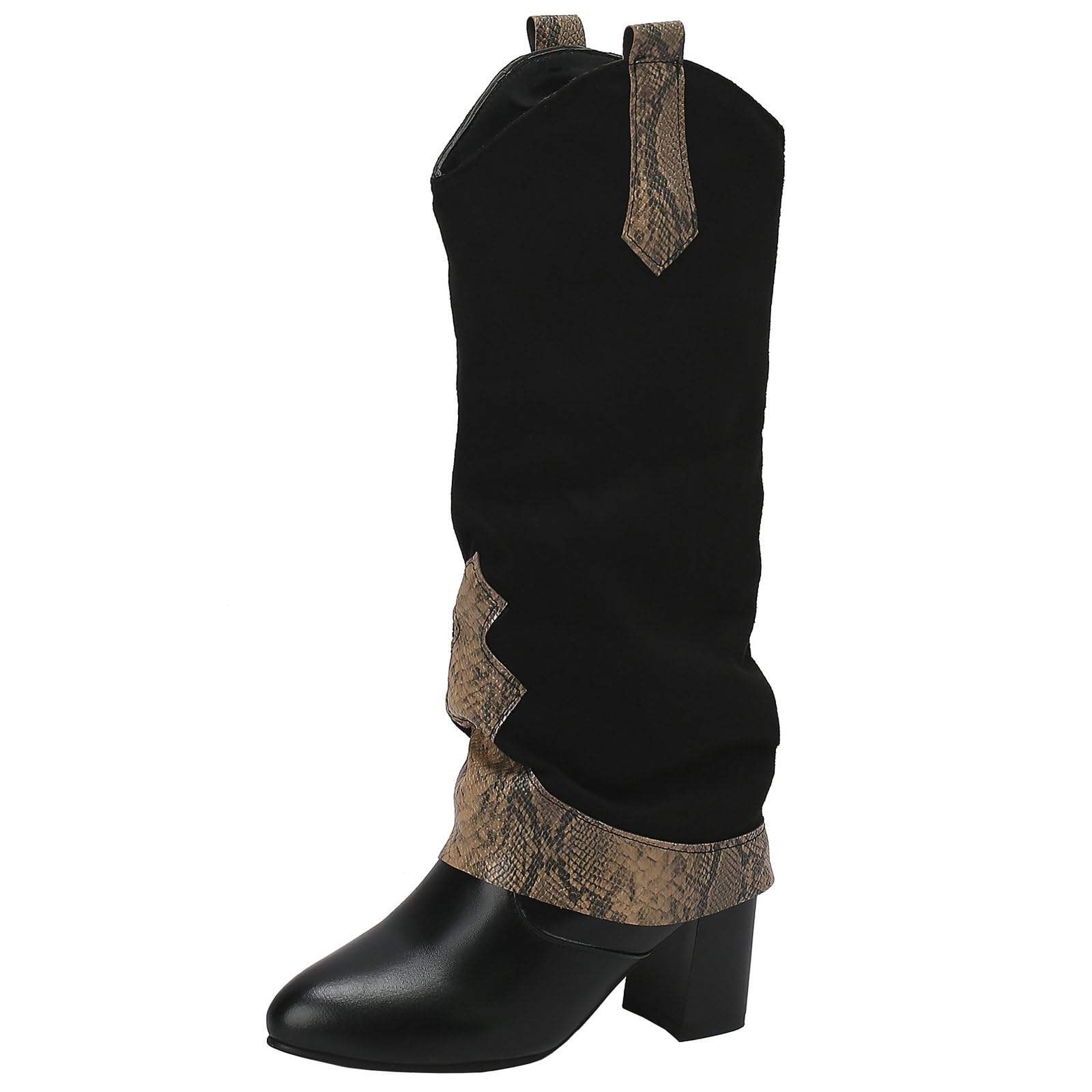 Agodor Snakeskin Cowboy Boots Chunky Heel Knee High Cowgirl Boots for Women Snake Print Western Boots