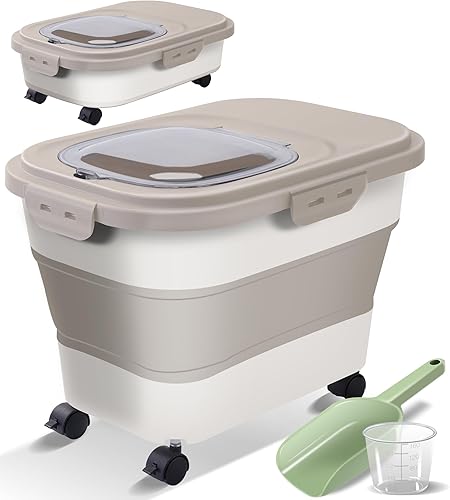 Miniatura 7 de Contenedor plegable para almacenamiento de alimento de perro con tapas, hermético, 30 35 lbs, dispensador de arroz, cereal, harina, azúcar,