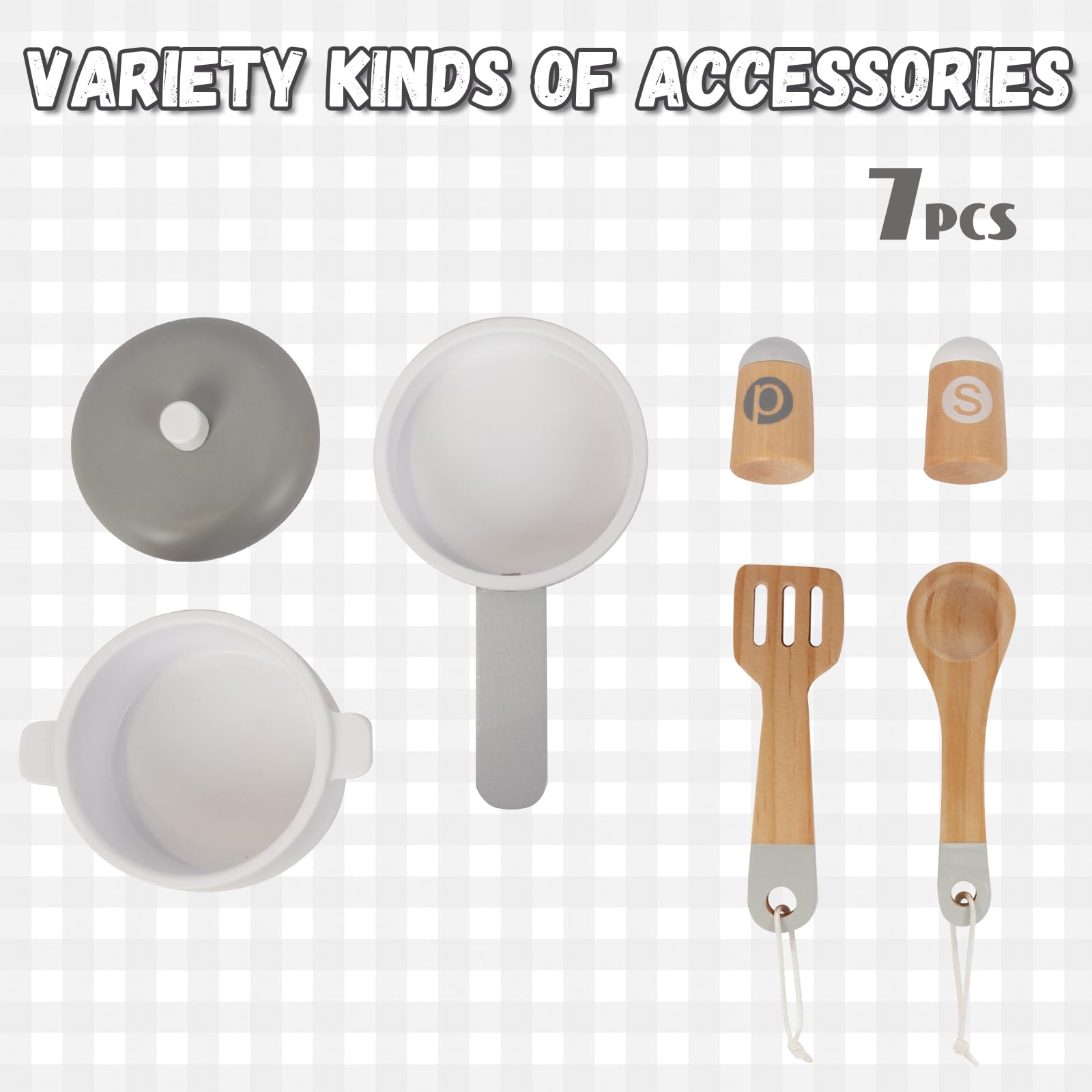 WOODENFUN Cuisine de jeu, pour enfants de 3 à 8 ans, en bois, jeu de cuisine pour les tout-petits, cadeaux pour garçons et filles (blanc)