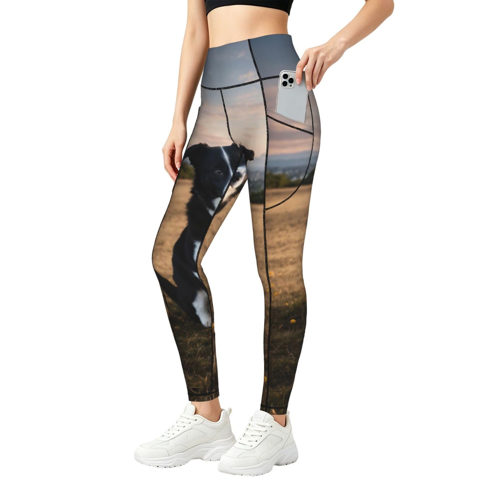 Pantalones de yoga holgados de longitud completa con estampado divertido de perro mujer 8