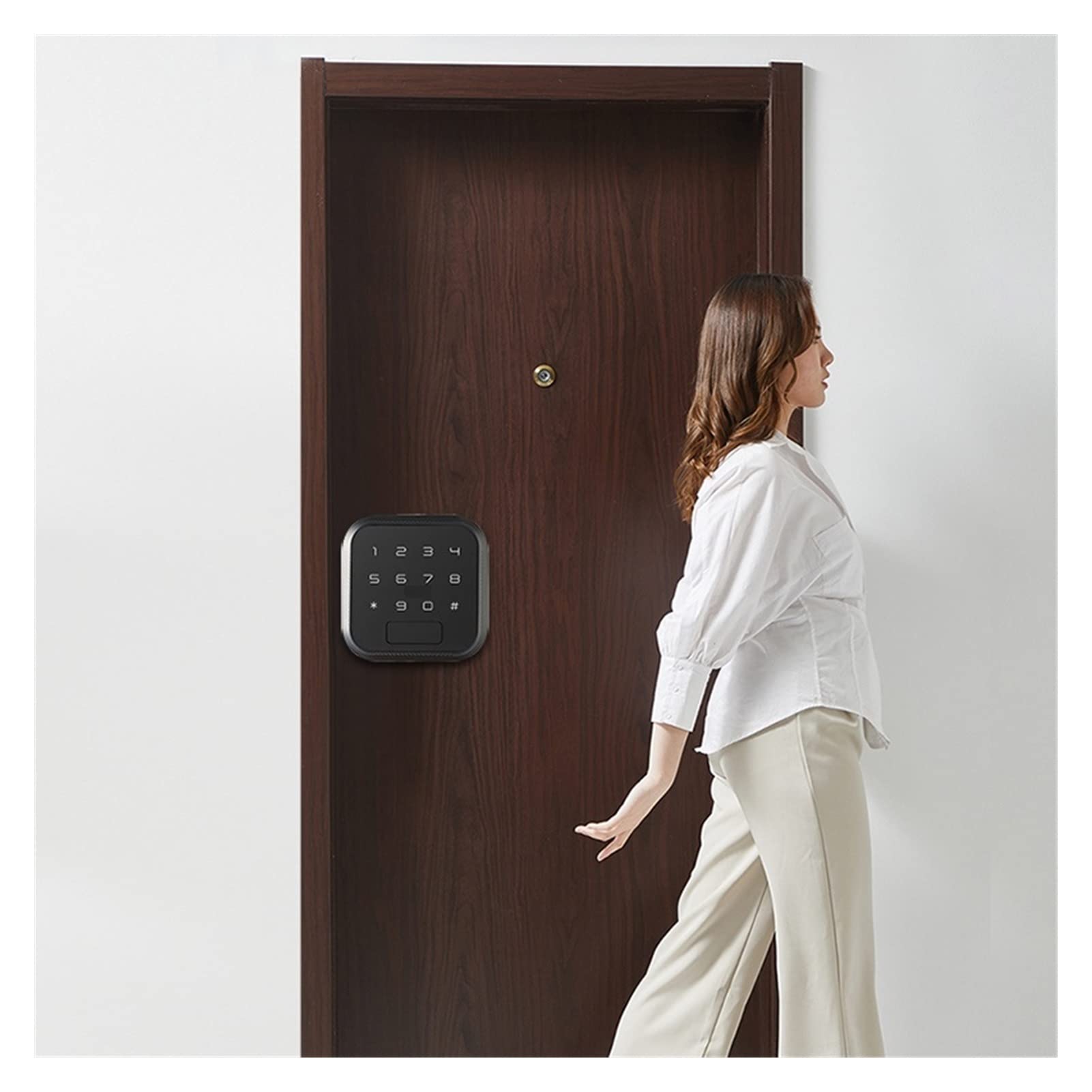 Inteligentny zamek do drzwi, Smart Develolt Wejście Keyless Elektroniczny ekran dotykowy Front Bluetooth Aplikacja Control PassCode Ekeys Udostępnianie zamka drzwiowego(Coffee)