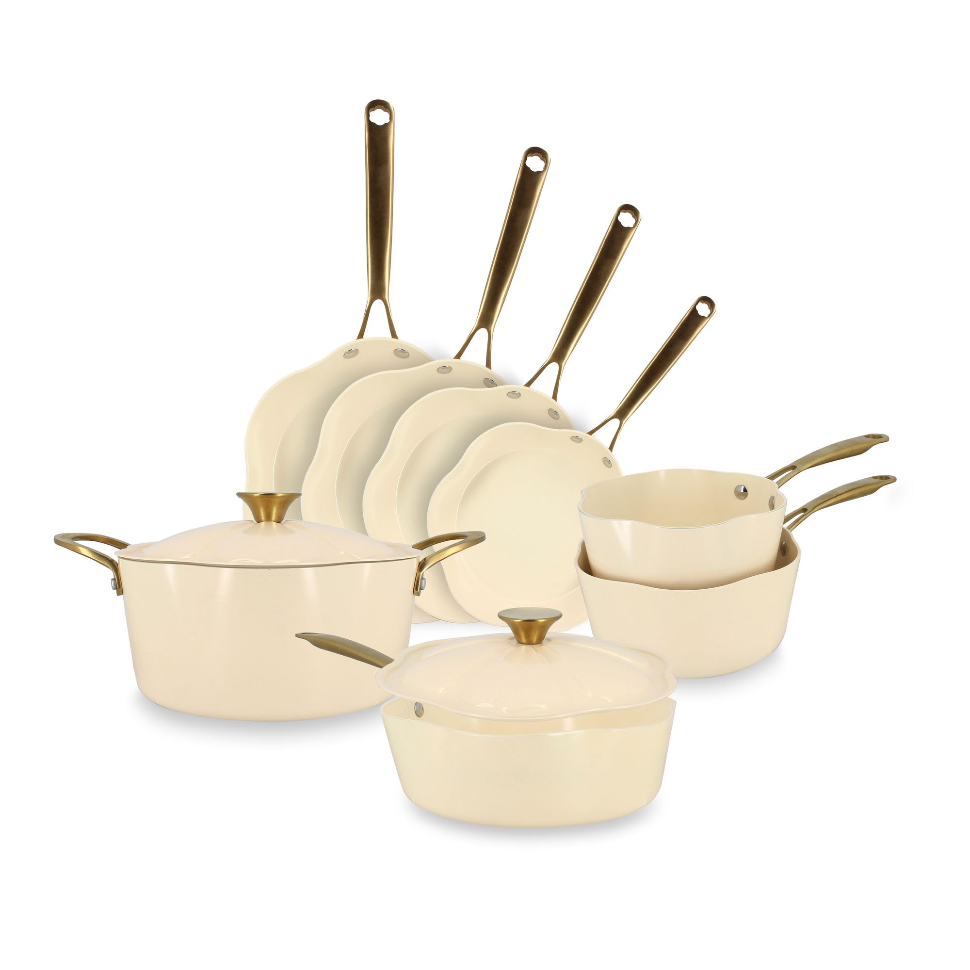 MENASTYL - Batterie de cuisine 8 pièces Dahlia sans PFAS - Revêtement céramique antiadhésif - 98% d'aluminium recyclé - Tous feux dont induction et lave-vaisselle - 6014235