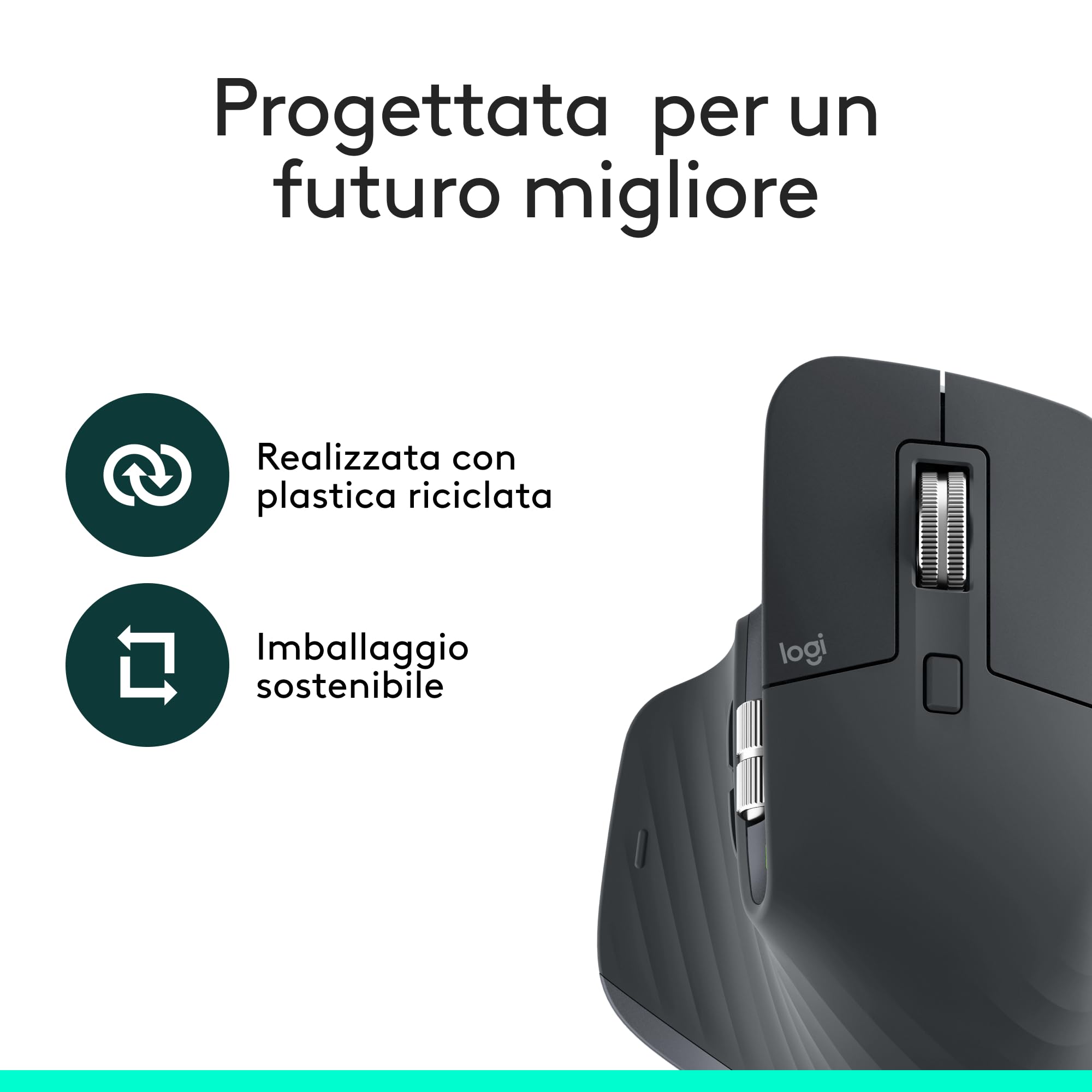 Logitech MX Master 3S-Mouse wireless ad alte prestazioni con scorrimento ultraveloce, ergonomico, 8K DPI, rilevamento del vetro, clic silenziosi, USB-C, Bluetooth, Windows, Linux, - Grigio scuro
