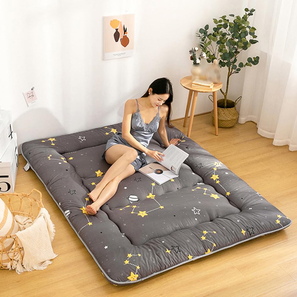 Japoński materac podłogowy Futon Materac 4" Szary Tatami Mata Wypełniona Pianka Pamięciowa, Składany i Przenośny Leżak Kempingowy,M,10x90x200cm(35x79in)