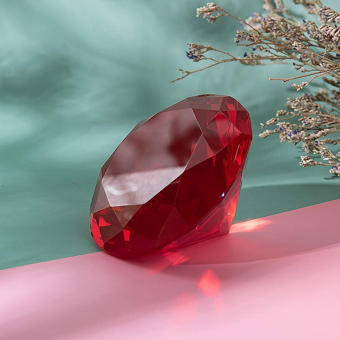 LONGWIN 100mm(3.9") W Crystal Diamond Paperweight Ornament Home Venue Decorations Solid Color Red - Image 3