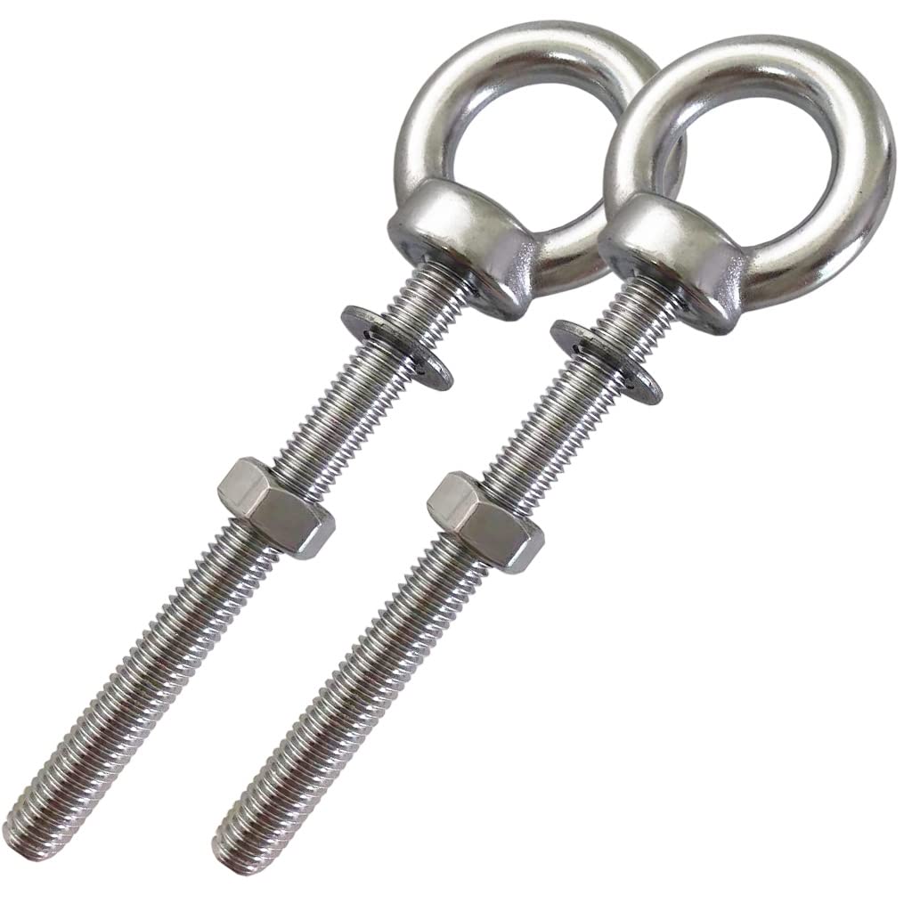 Stainless Steel Eye Bolt, 2pack M8 Shoulder Eye Bolts 5/16" X 3.15"with Nuts and Washer Thread Lifting Ring Eyebolt