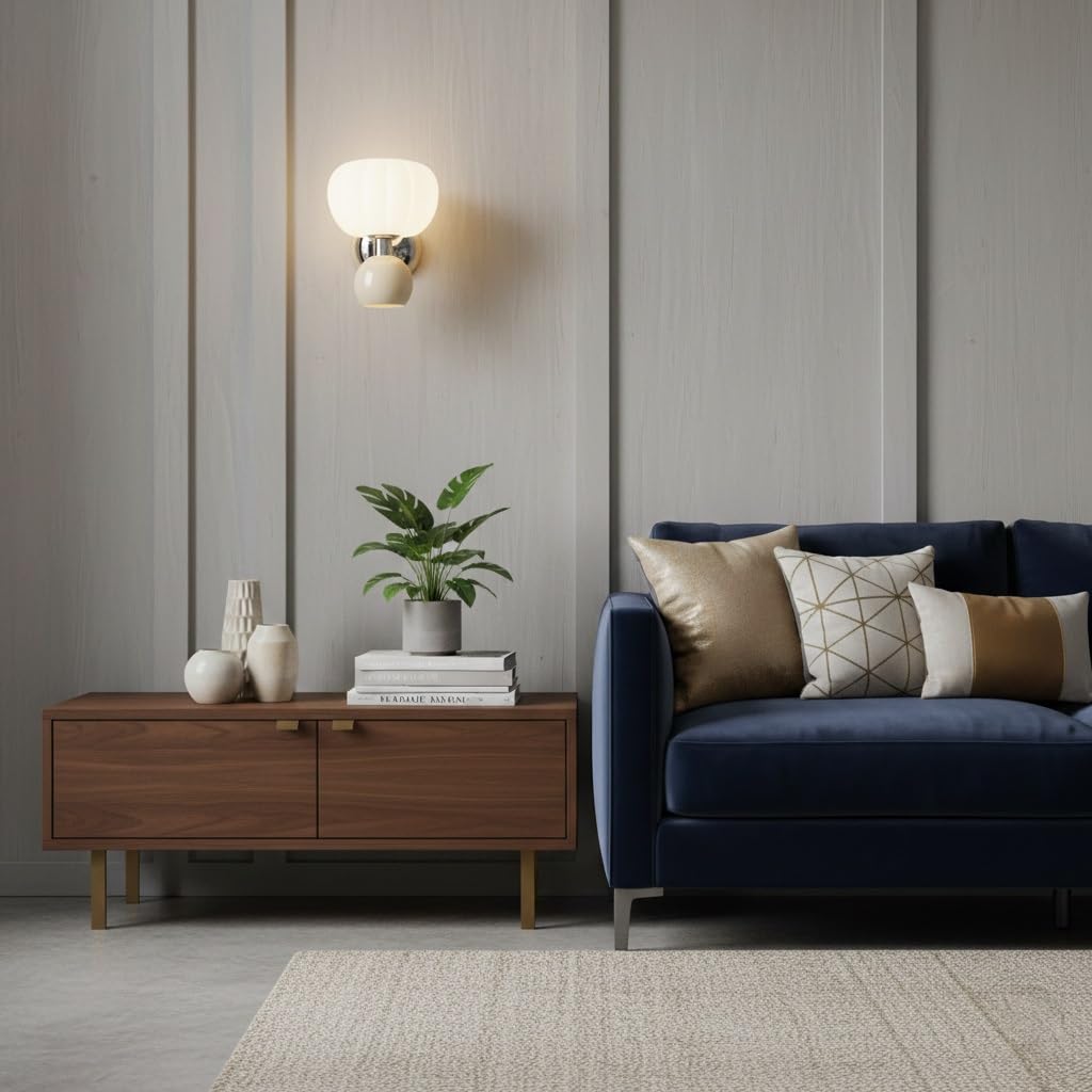 Aplique de Pared para Interiores, Dormitorio, Pasillo, Estilo nórdico Moderno, Doble Globo, Base de Metal Cromado con Cristal Esmerilado y Esfera Pintada, para Sala de Estar, mesit