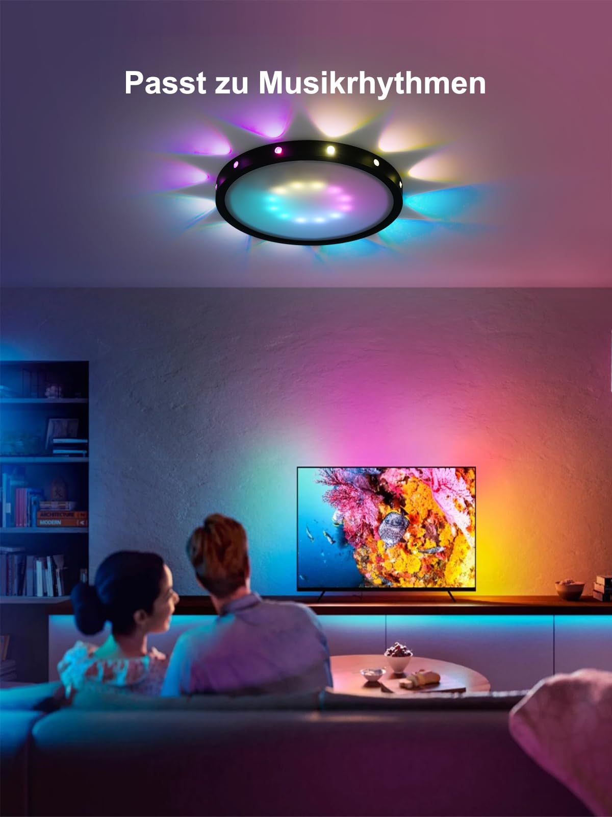 Smarte Deckenleuchte, RGB Deckenlampe Farbwechsel, flache LED Deckenleuchte 24W Kompatibel mit Alexa/Google Für Schlafzimmer Wohnzimmer Rund Ø 30 cm