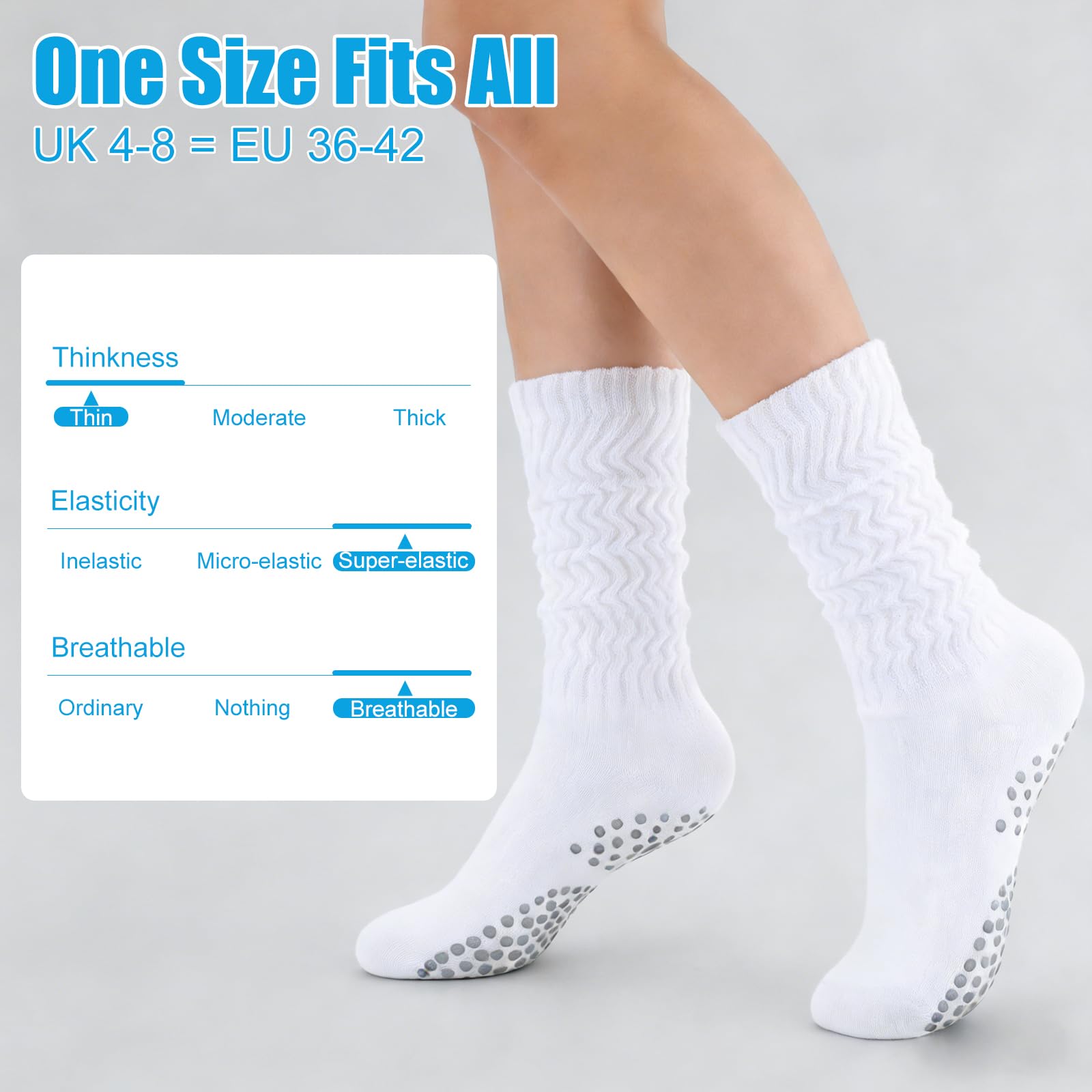 3 pares de calcetines de yoga antideslizantes para mujer, calcetines deportivos de algodón, calcetines largos con agarres de silicona para pilates, yoga, baile, gimnasio, fitness en casa