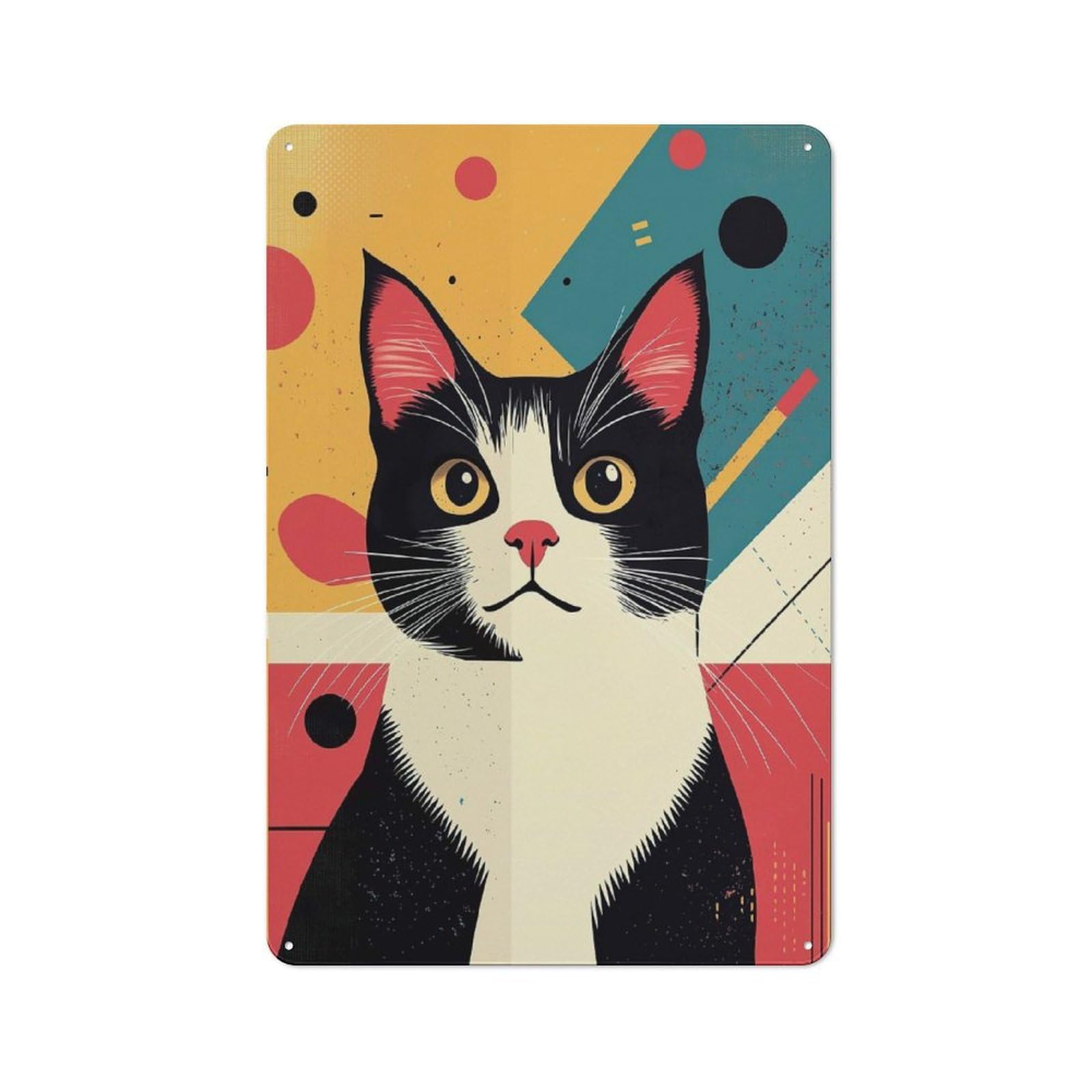 Junmoney Style-3 Urban Geometric Cat Portrait Decorative Metal Plaque 30X20cm, Urban Room Decor For Flat, Bar, Studio Or Gallery Wall