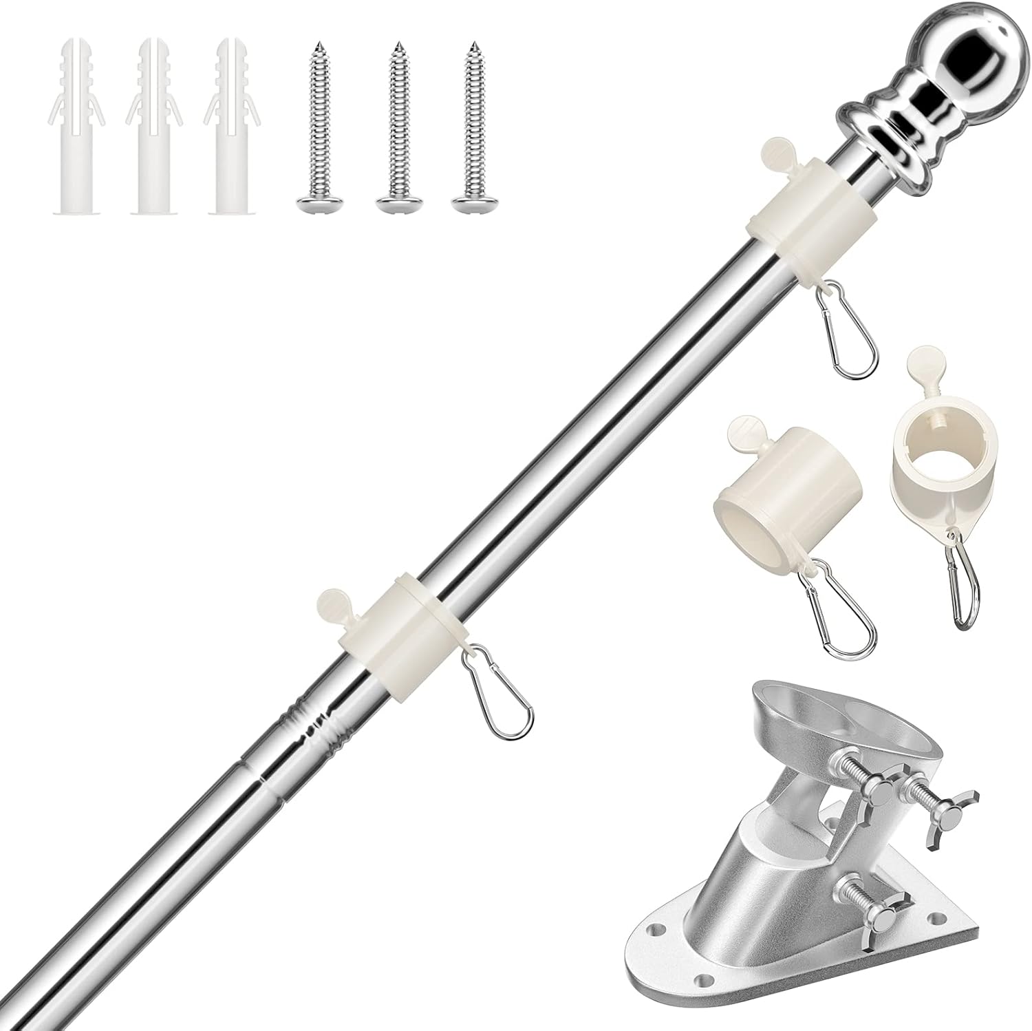 Flag Pole Kit, Silver Flag Poles for Outside House, Pro