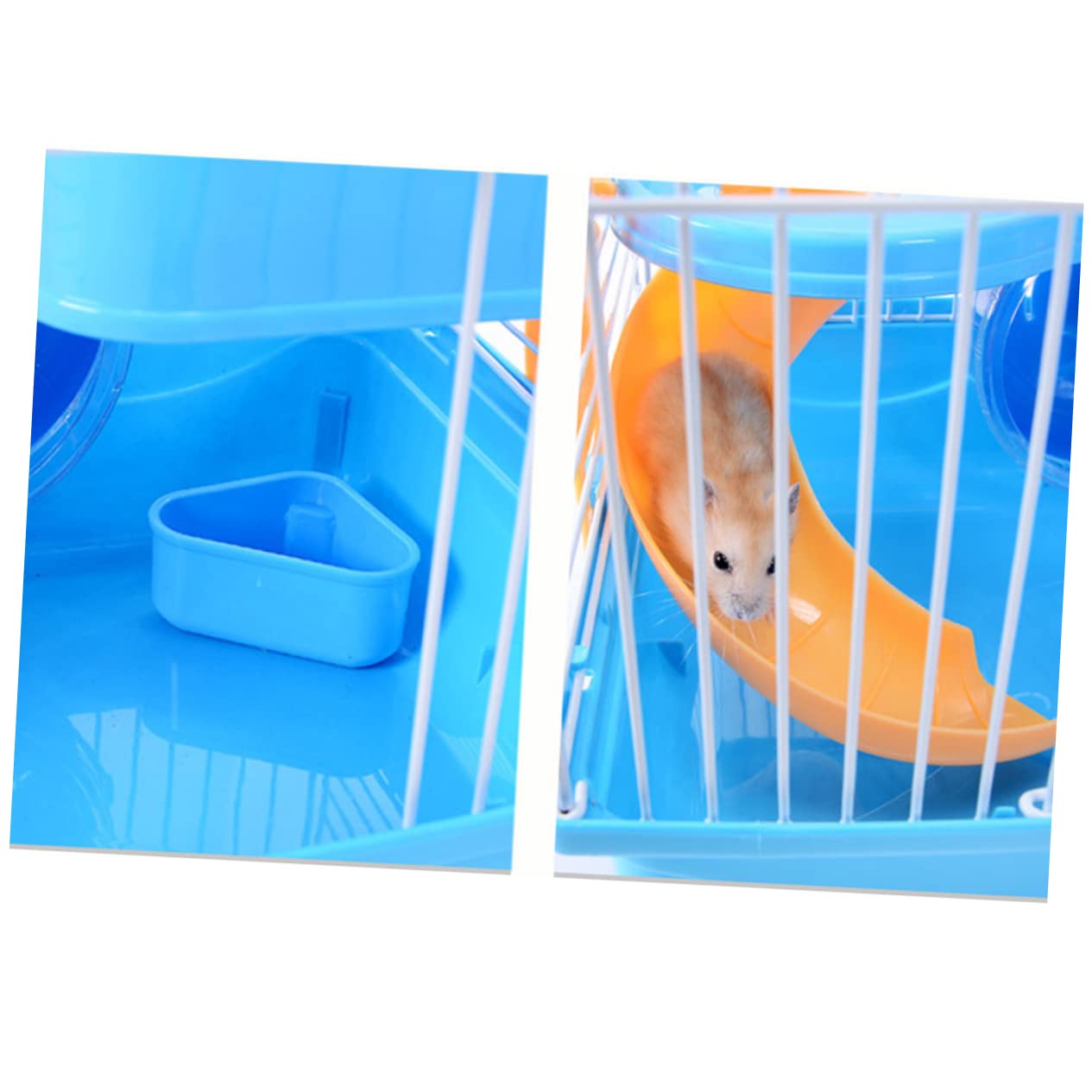 Gabbia per Criceti a Tre Livelli, Casa per Piccoli Animali Blu | Pp e Ferro, Design a Scivolo Multistrato, Accessori Inclusi Ruota e Beverino Anti-perdita