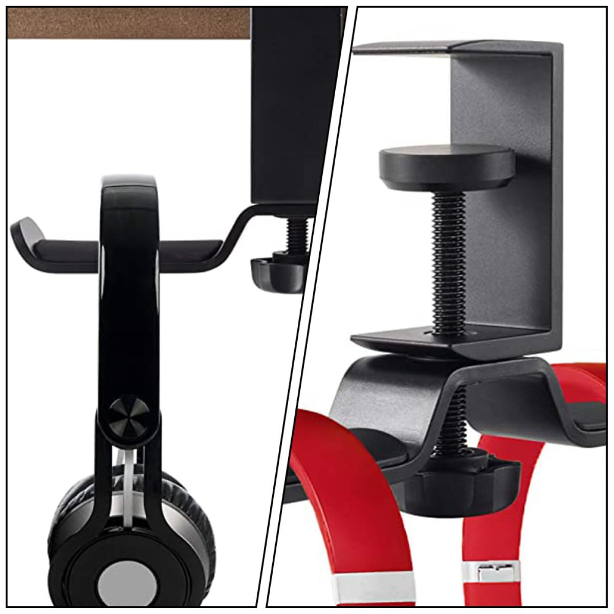 Supporto per Cuffie da Scrivania Metallo Nero Gancio Rotante per Headset e Borse Organizer Resistente e Multifunzione per Ufficio