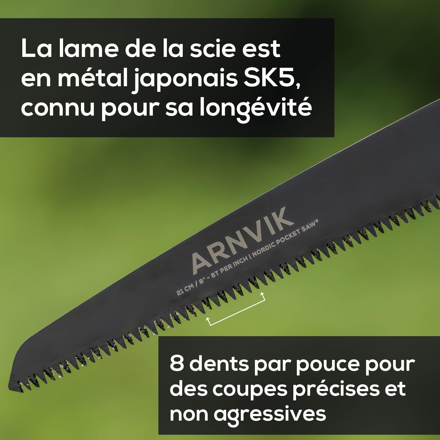 Nordic Pocket Saw Scie à Bois Pour le Jardinage - Scie Pliante Arnvik – Lame en Acier Trempé SK5 de 21 cm Pour Élaguer les Arbres ou Couper le Bois de Chauffage en Camping - Scie Elagage