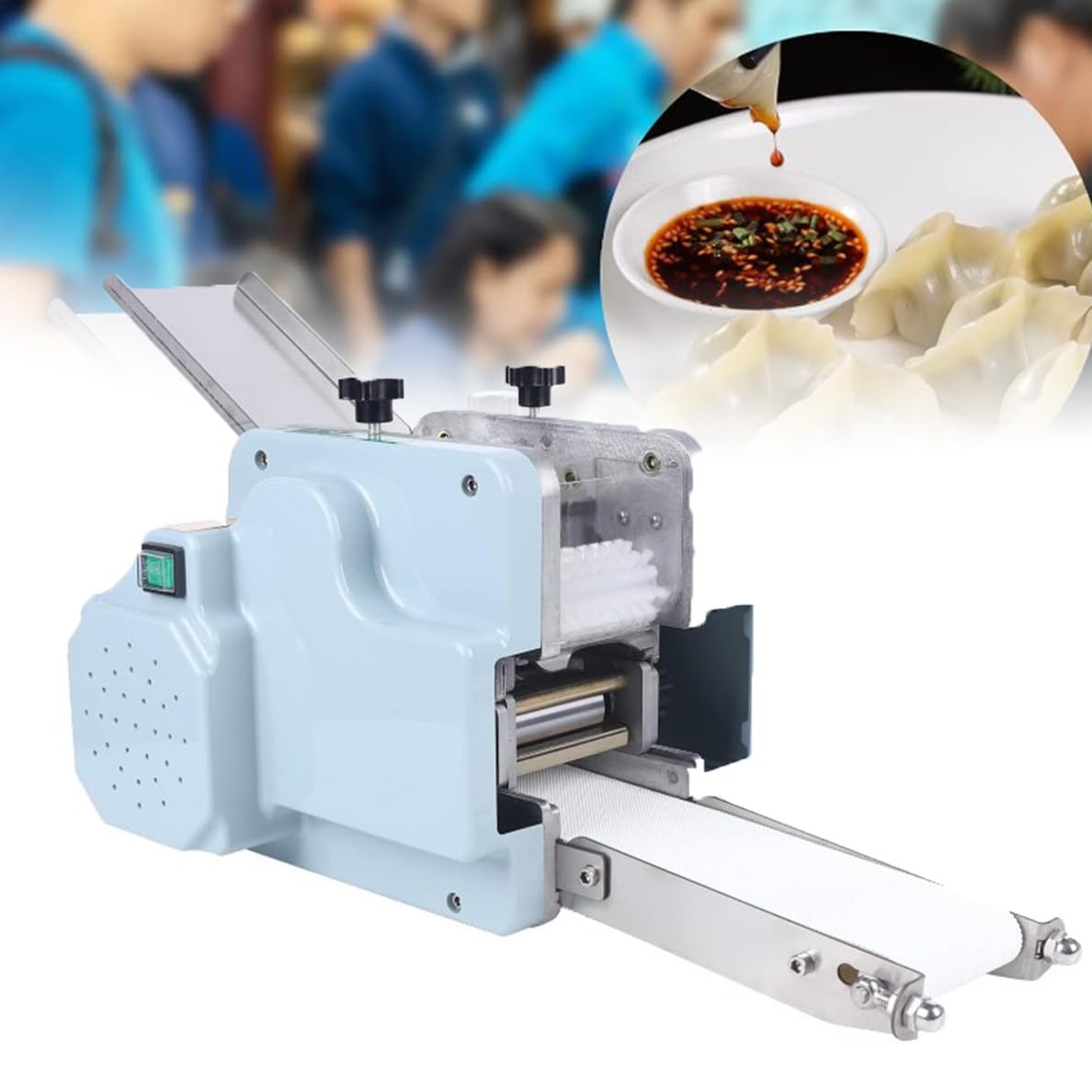 LJCSSD Commercial Dumpling Skin Machine, Electric Dumpling Wrapper Maker,140W Round Molds Dough Processing Machine with Face Cushion/60pcs/Min