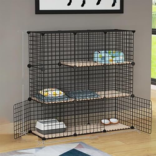 AUKO DIY Cat Cage, Detachable Metal Wire Large Kitten Enclosure with Ladder, Indoor Outdoor Kennels Playpen, Crate Large Exercise Place (Black 111x109x39cm)