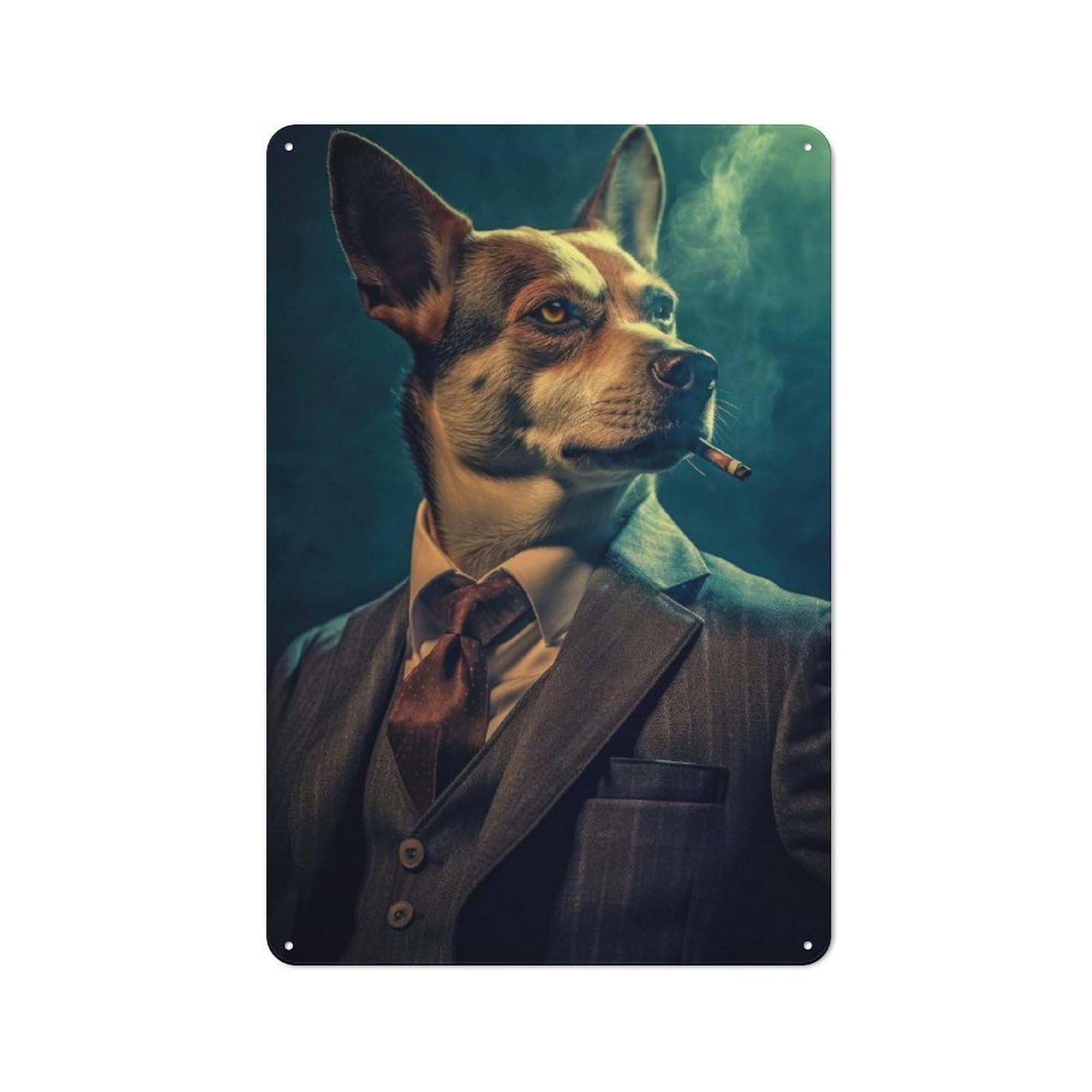 Junmoney Boys Bad Dog In Suit Rustic Metal Wall Decor 30X20cm, Country Metal Sign For Kitchen, Cottage, Porch Or Garden Room