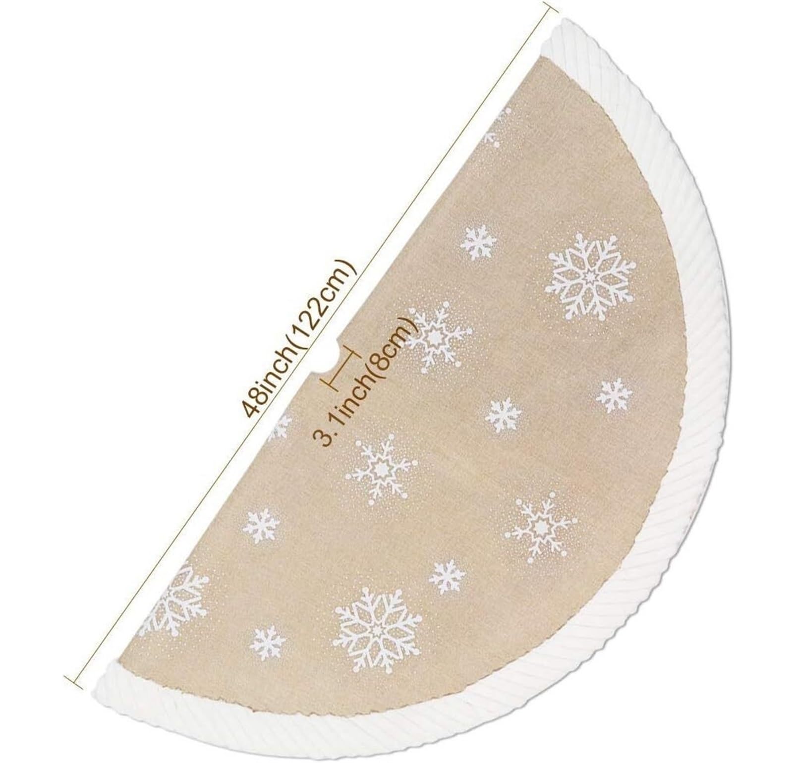 Tapis de Sapin de Noel Jupe d'arbre De Noël 48 Pouces avec Motif Flocon Neige, Côtés en Fourrure, Jupes Ferme pour La Décoration Couvre-Pied d'arbre
