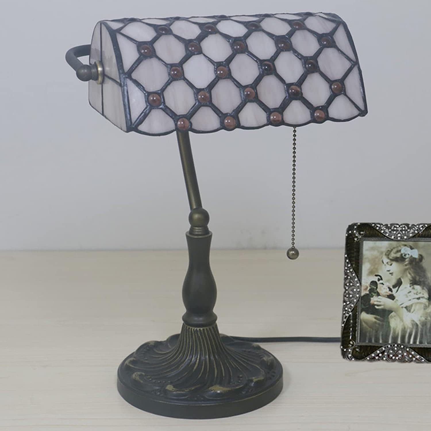 Bankiers Tischlampe, farbige Glaslampe, Kristallperlenschreibtischlampe, Schlafzimmer in der Nacht Leselampe (lila lila Glasperlenschatten) Innovate
