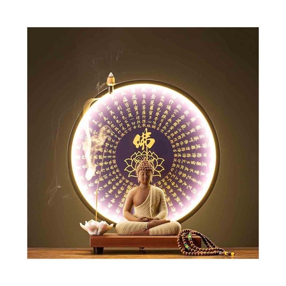 AOTTSD Feng Shui Purple Clay Buddha Statue with Buddhist Scriptures Lamp Circle, Home Office Decor