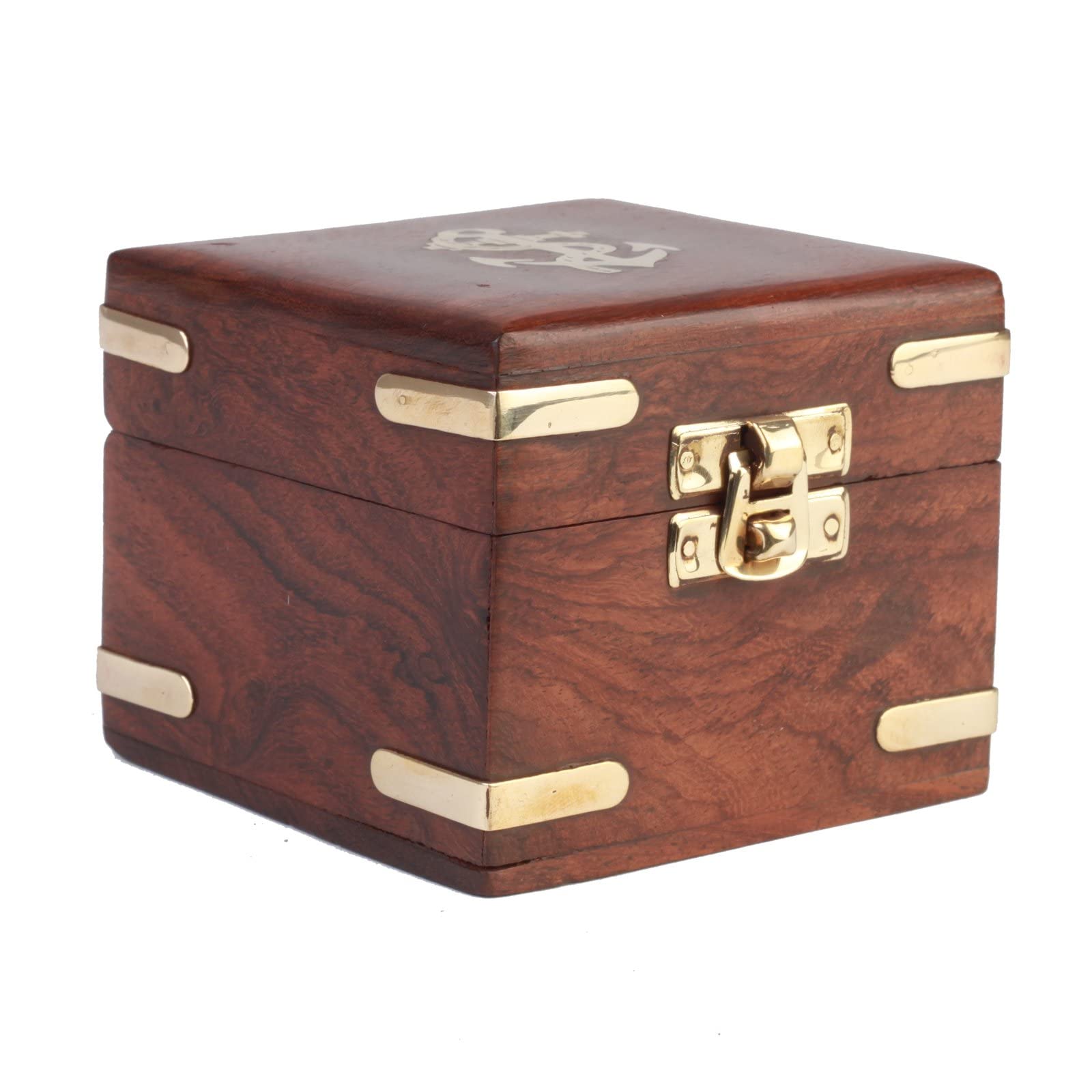 Kartique Hand Made Wooden Multi Utility Jewellery Box with Brass Strip Decoration on Corners