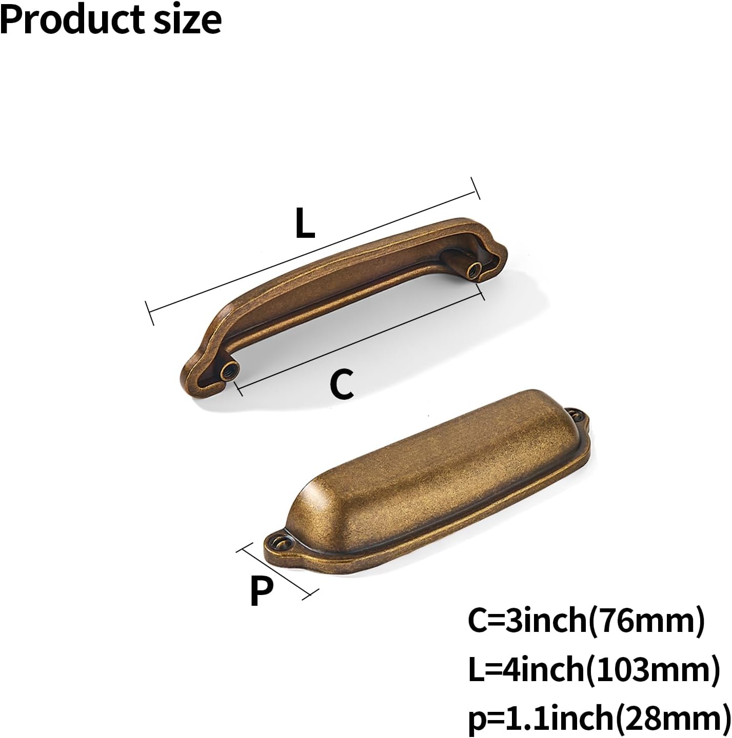 khtumeware 10 Pack Antique Brass Cup Pulls 3 Inch Center to Center - Cabinet & Drawer Handles for Kitchen Hardware