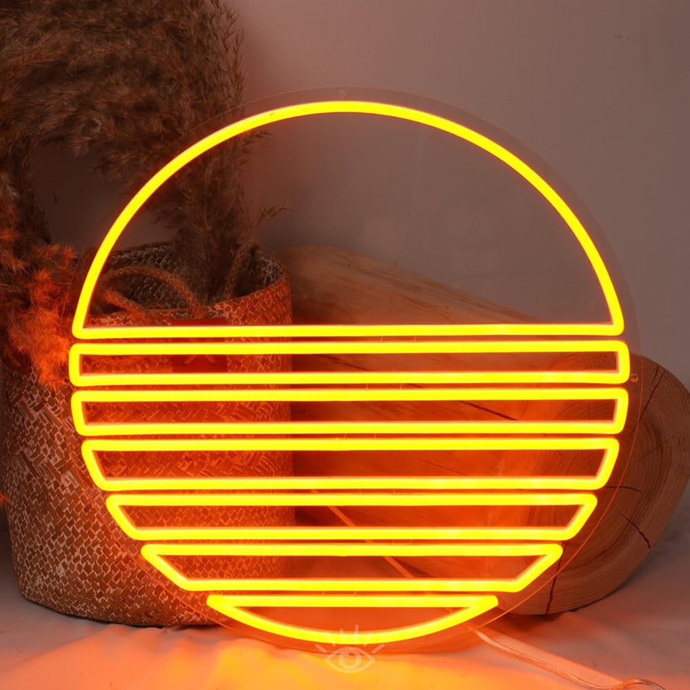 Ulalaza LED Sign Sunset Neon Signs Waves Led Home Wall Decorative Lights Sunrise Night Lamps Mountains Decoration Light USB Brightness Adjustable